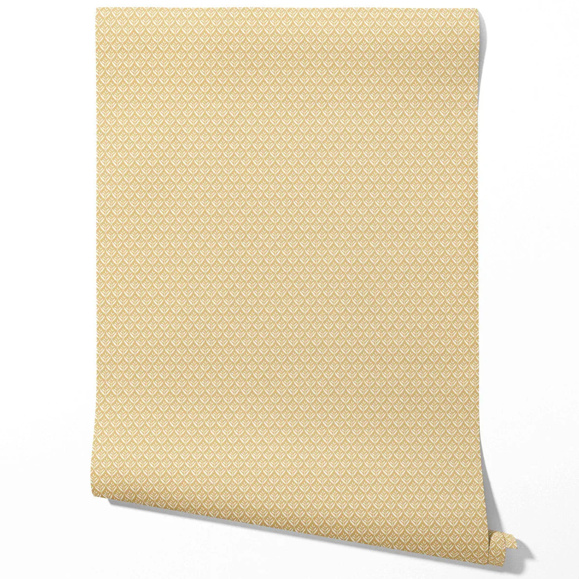 Small Floral Lattice/ Leaf Textured Kitchen Wallpaper (Yellow/ Off-White)