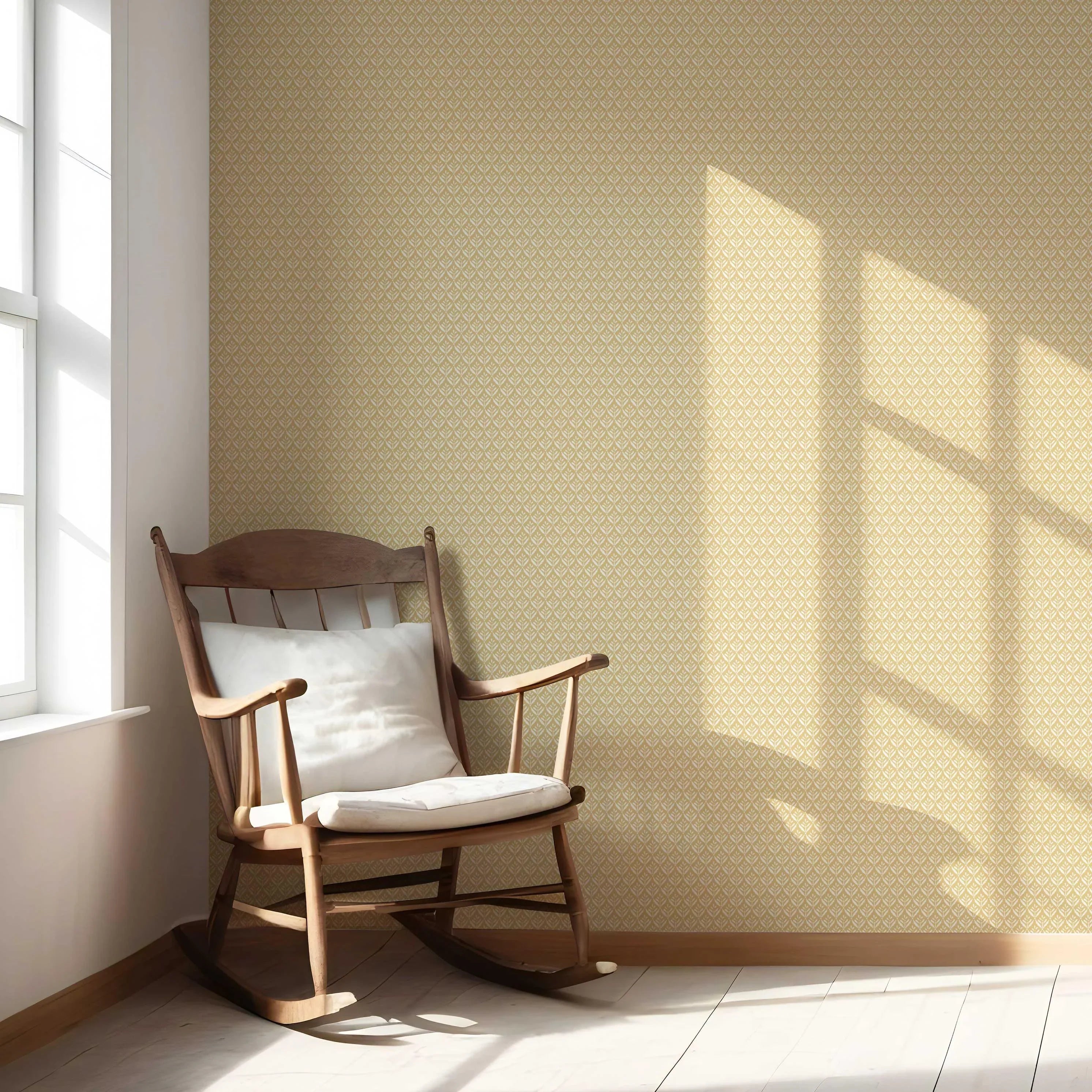 Small Floral Lattice/ Leaf Textured Nursery Wallpaper Sample (Yellow/ Off-White)