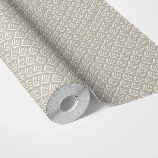 Neutral Small Floral Lattice/ Leaf Textured Traditional Wallpaper Sample (Greige/ Taupe/ Warm Gray)