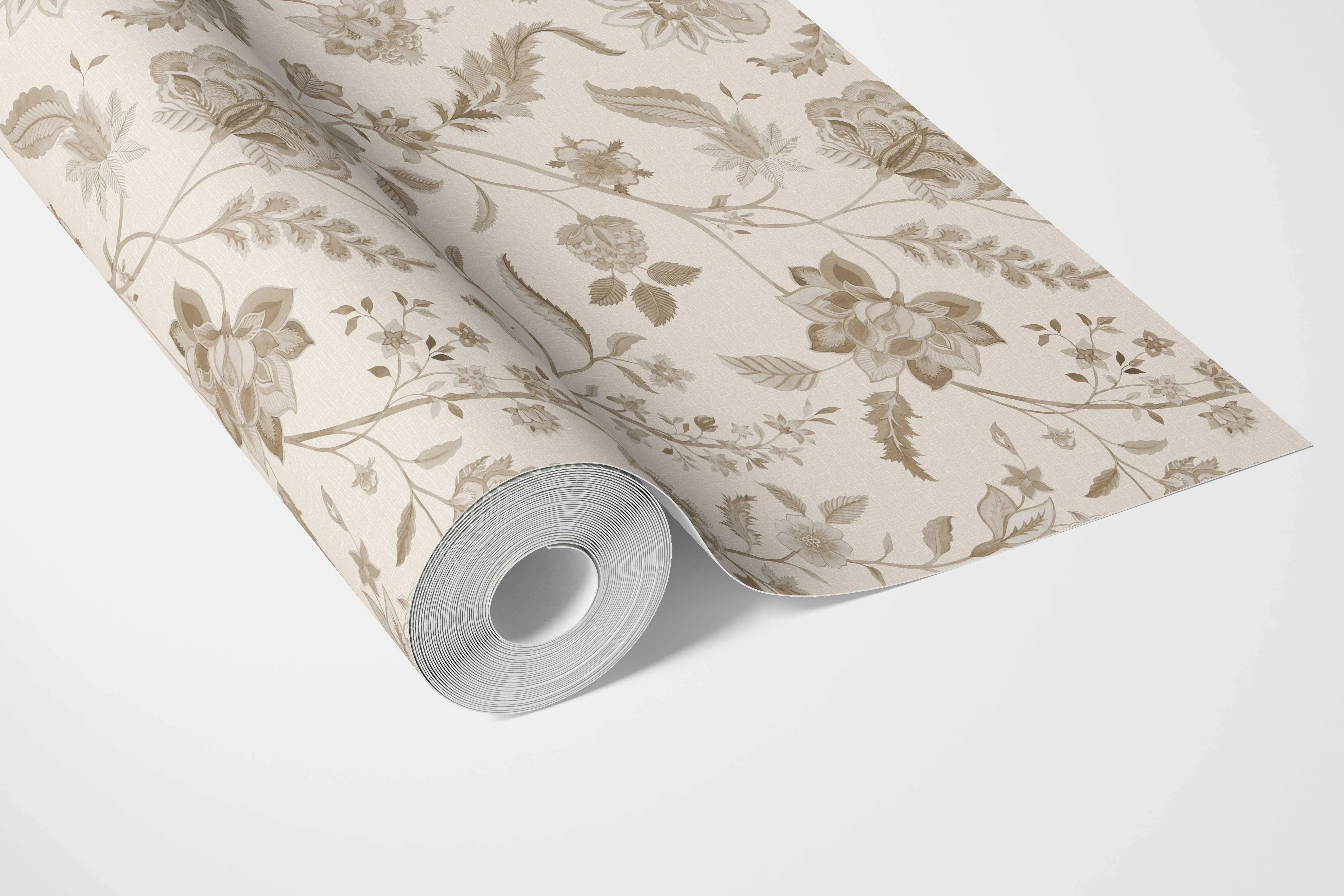 Neutral Floral/ Botanical Patterned Bathroom Wallpaper (Beige/ Brown/ Soft Taupe)