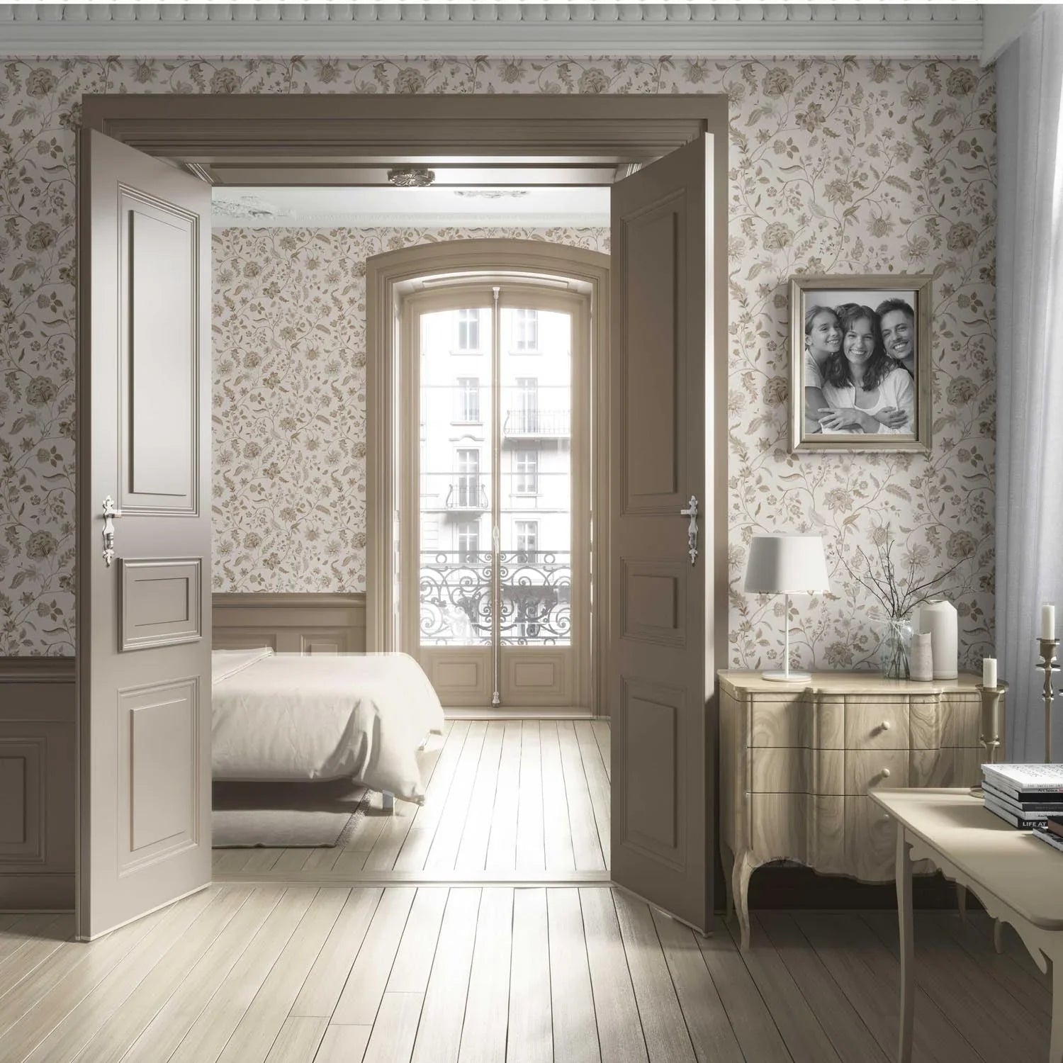 Neutral Floral/ Botanical Patterned Living Room Wallpaper Sample (Beige/ Brown/ Soft Taupe)