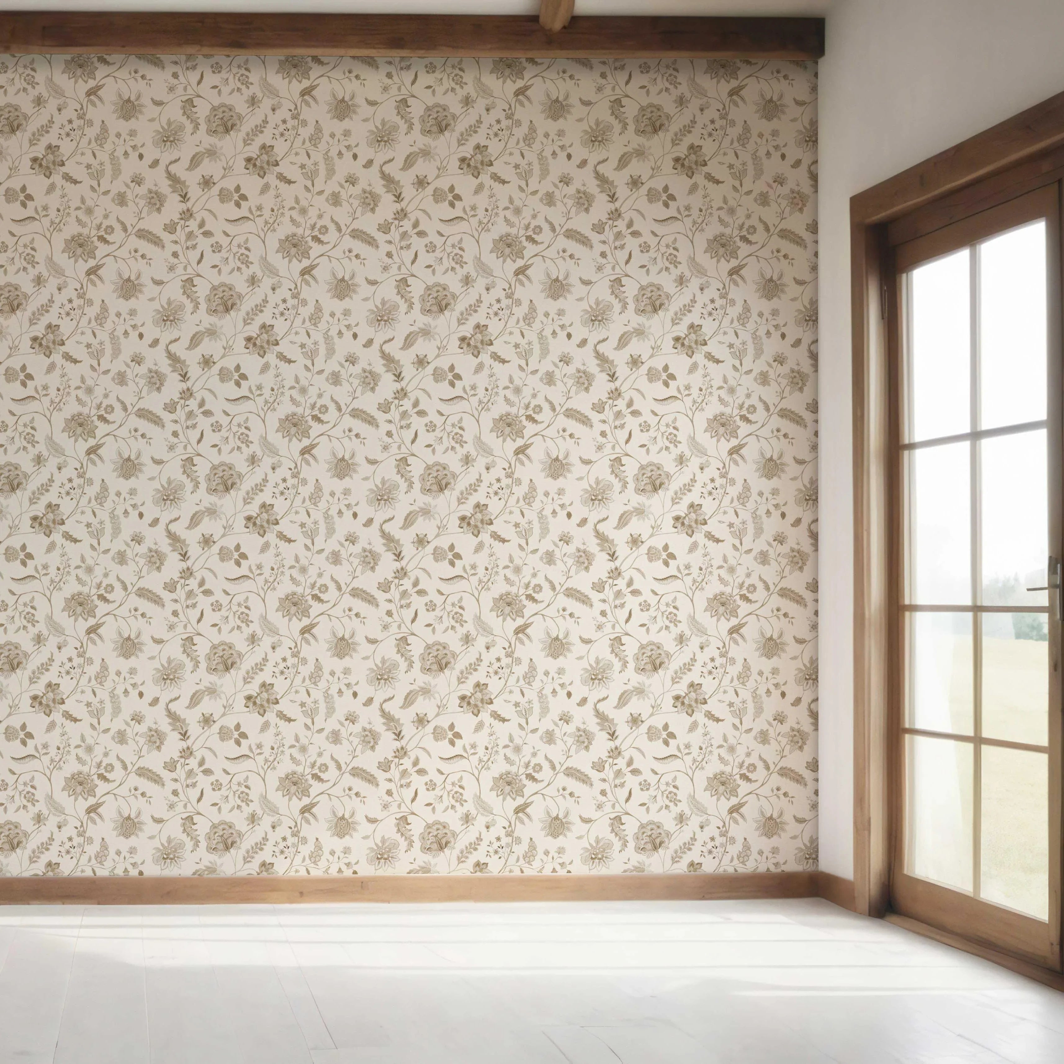 Neutral Floral/ Botanical Patterned Bedroom Wallpaper Sample (Beige/ Brown/ Soft Taupe)