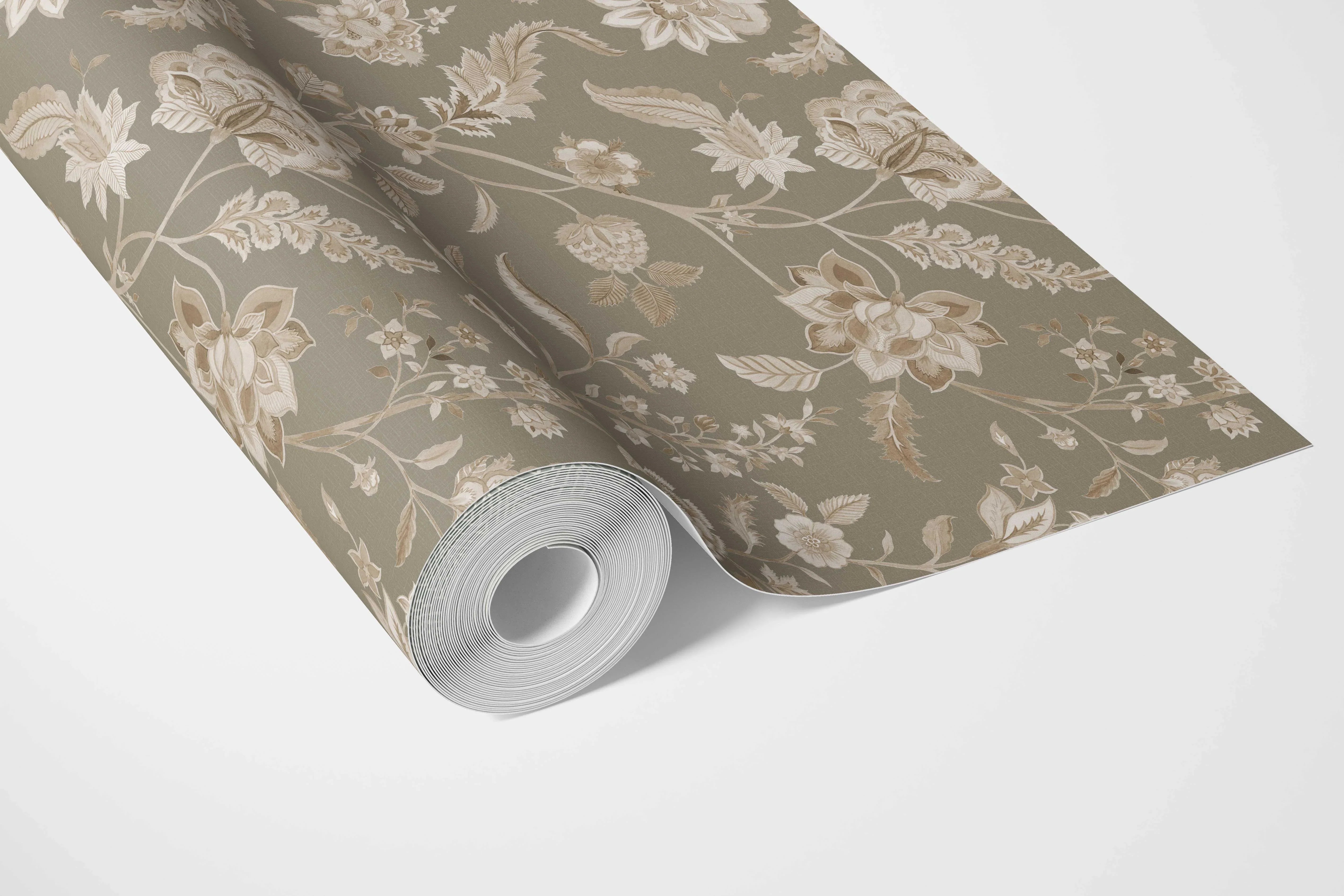 Floral/ Botanical Patterned Bathroom Wallpaper (Olive Green/ Brown/ Beige)