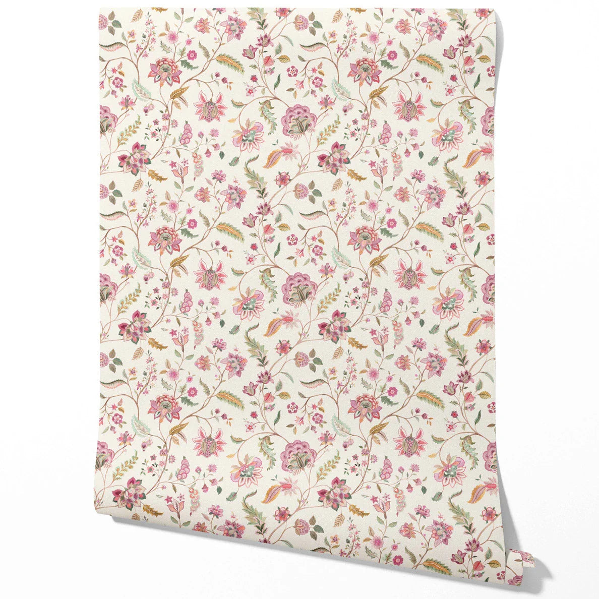 Floral/ Botanical Patterned Traditional Wallpaper Sample (Pink/ Green/ Blue/ Taupe)