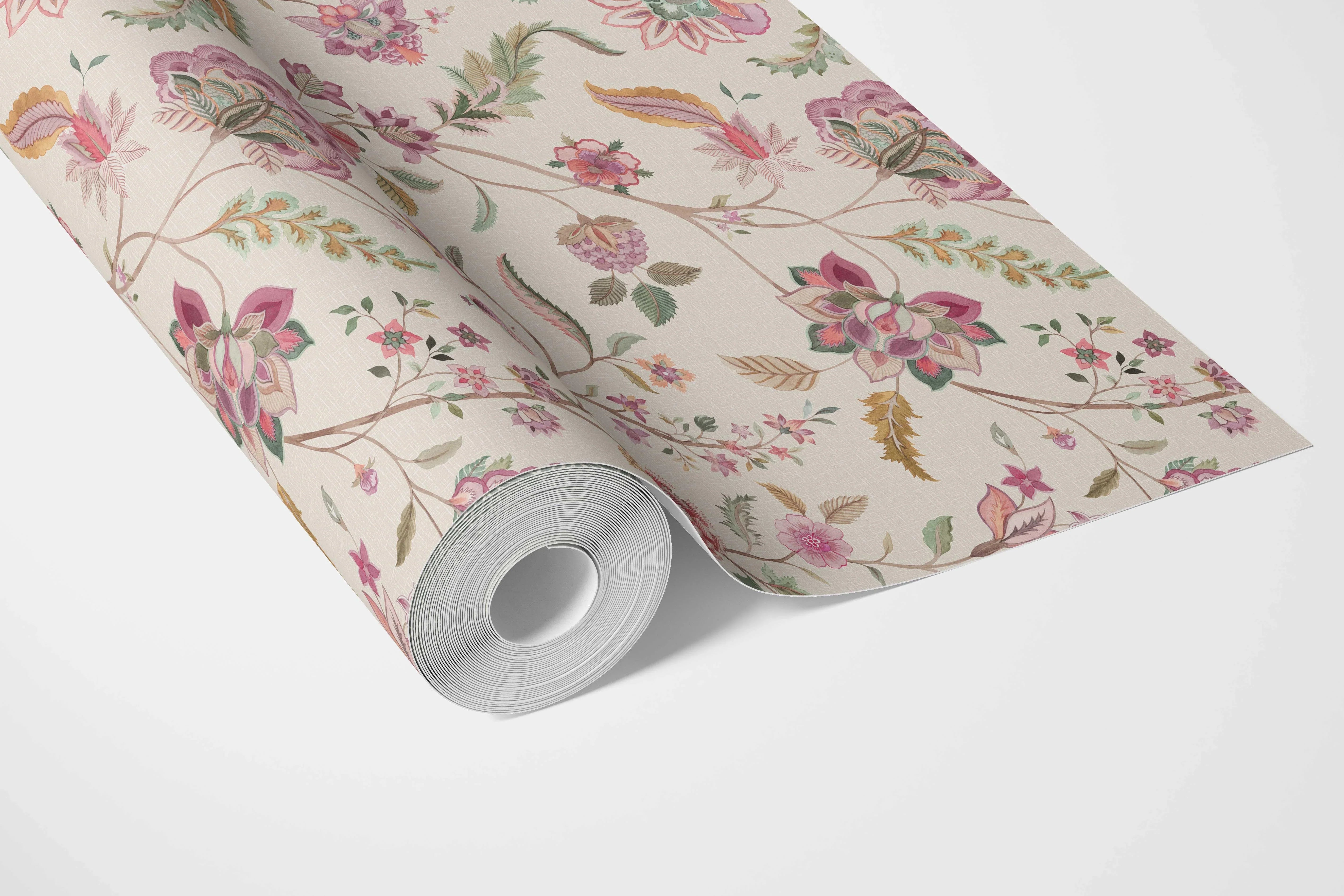 Floral/ Botanical Patterned Bathroom Wallpaper Sample (Pink/ Green/ Blue/ Taupe)