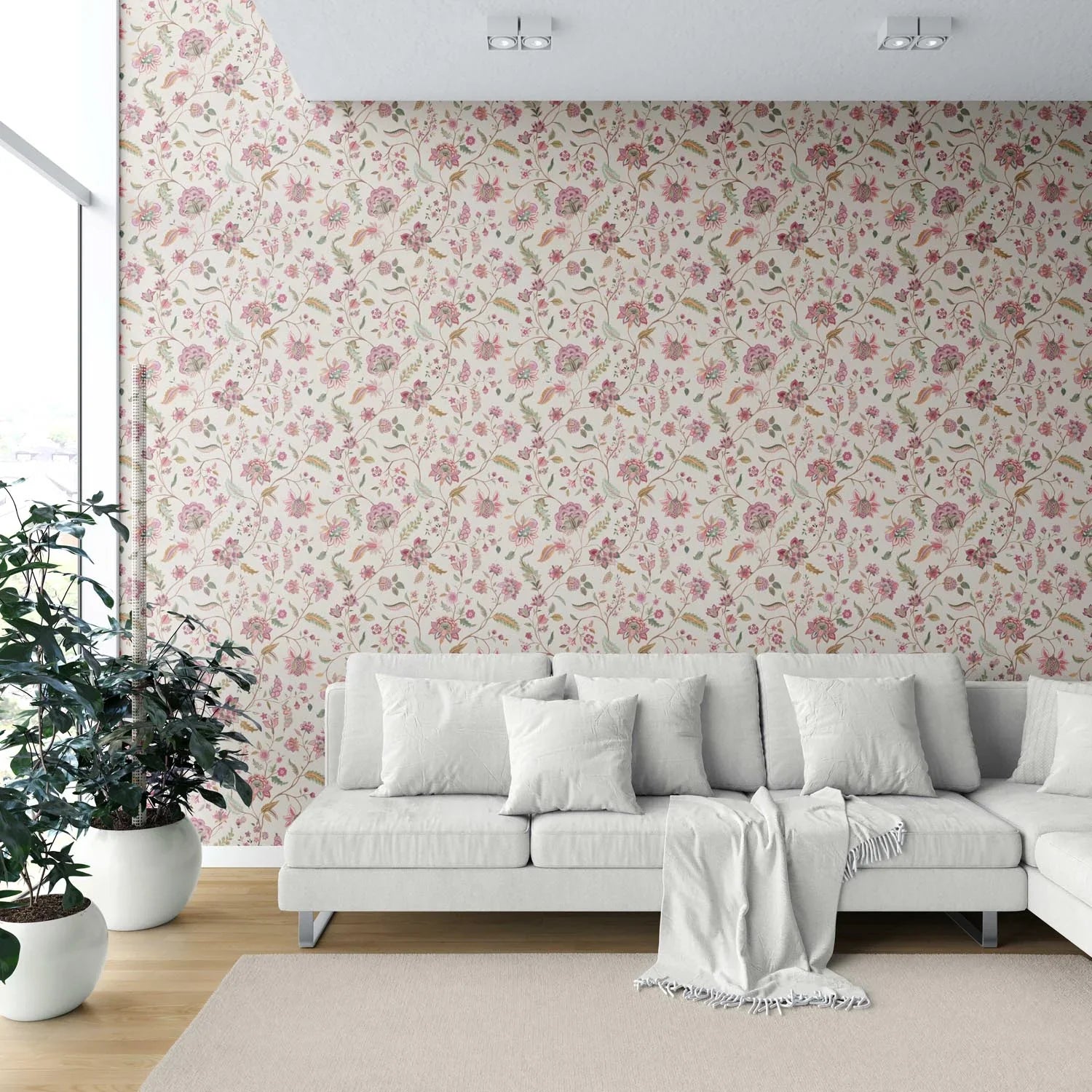 Floral/ Botanical Patterned Shower Toilet Wallpaper Sample (Pink/ Green/ Blue/ Taupe)