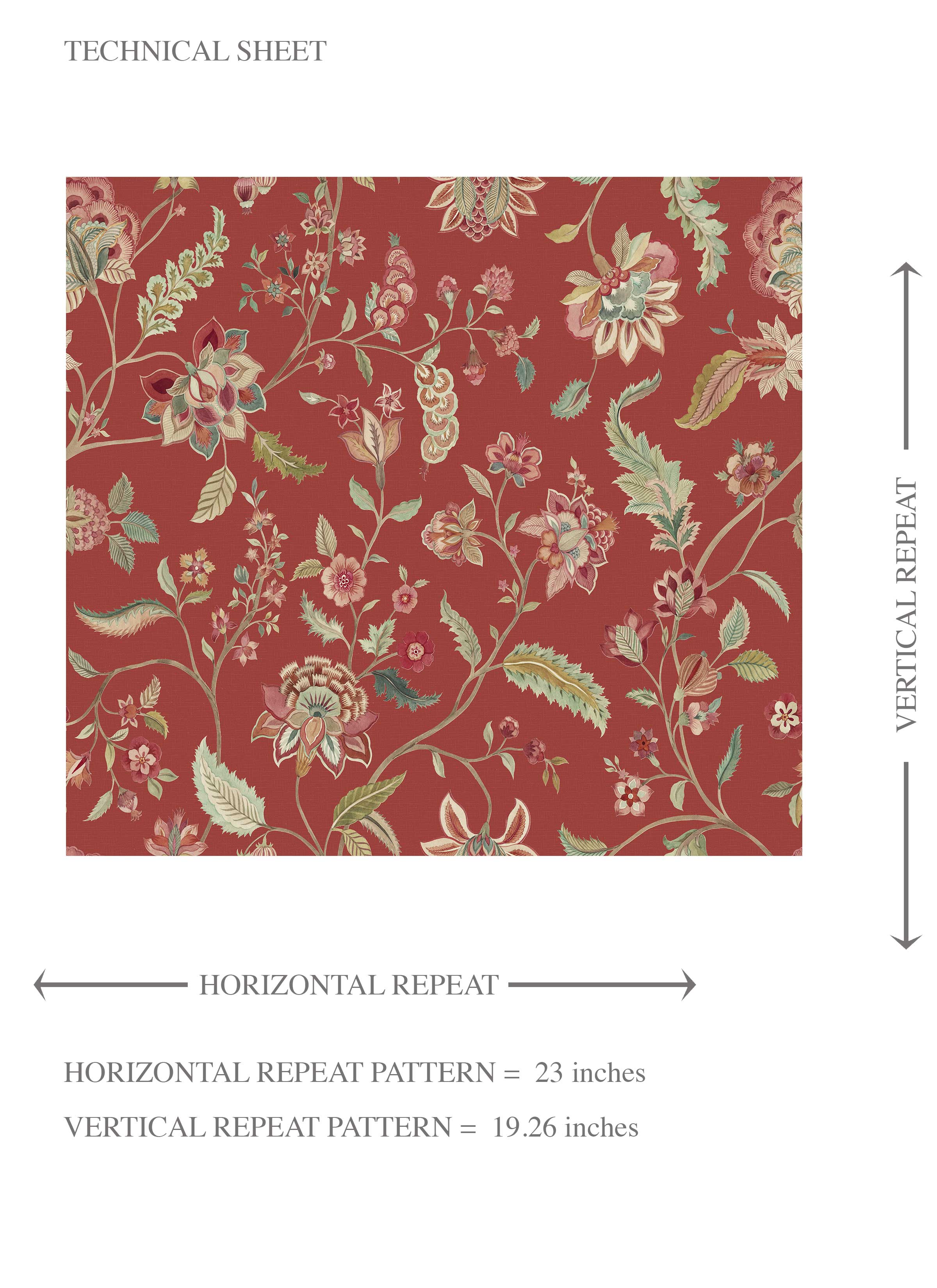 Floral/ Botanical Patterned Kids Room Wallpaper Sample (Deep Red/ Green)