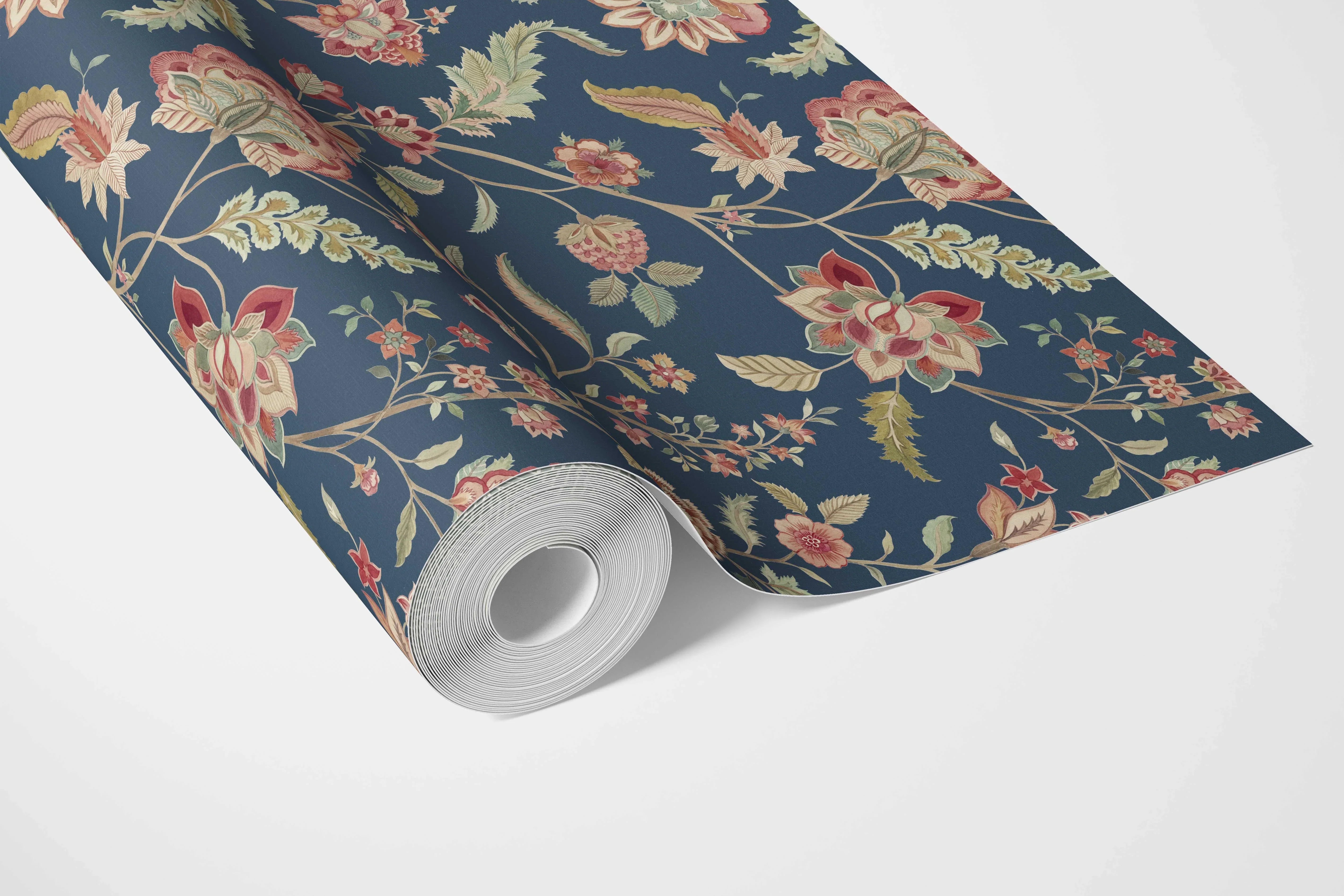 Floral/ Botanical Patterned Bathroom Wallpaper Sample (Navy Blue/ Red/ Pink/ Green)