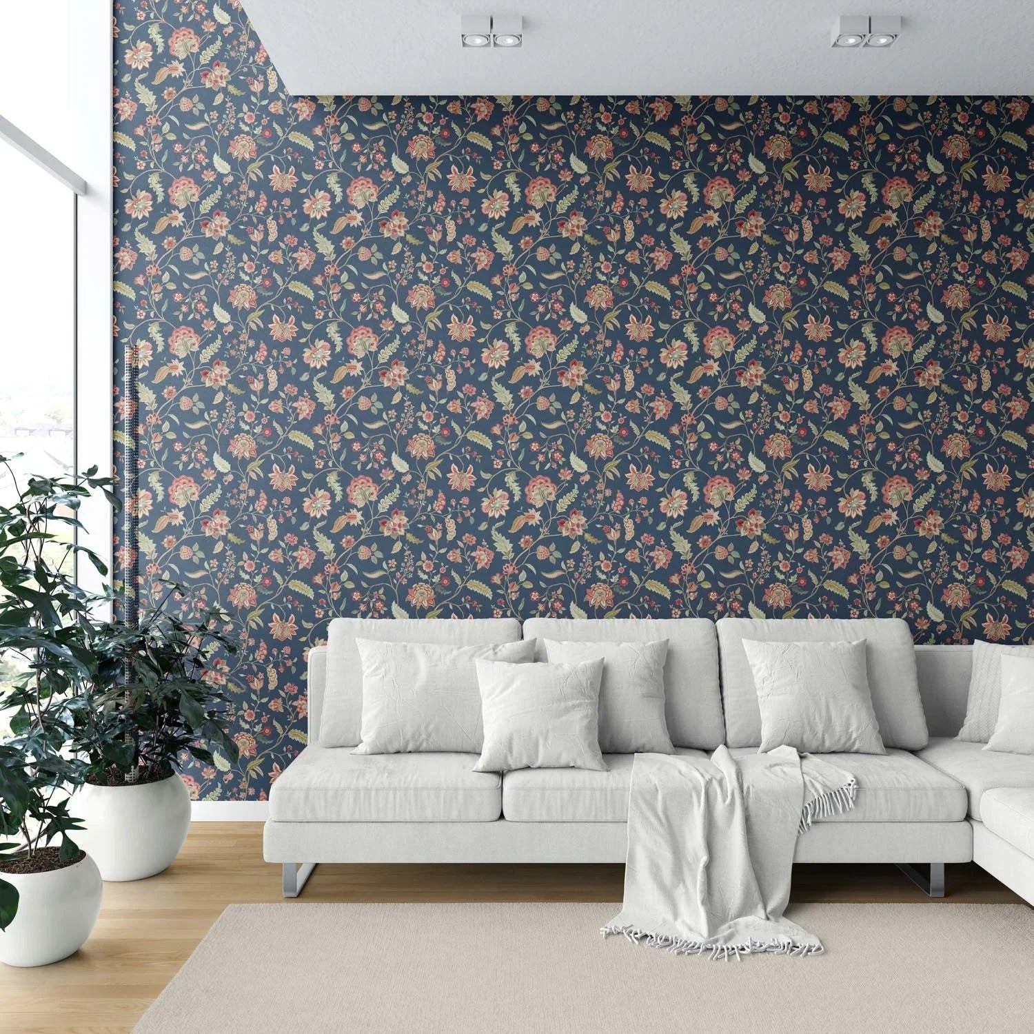 Floral/ Botanical Patterned Shower Toilet Wallpaper Sample (Navy Blue/ Red/ Pink/ Green)