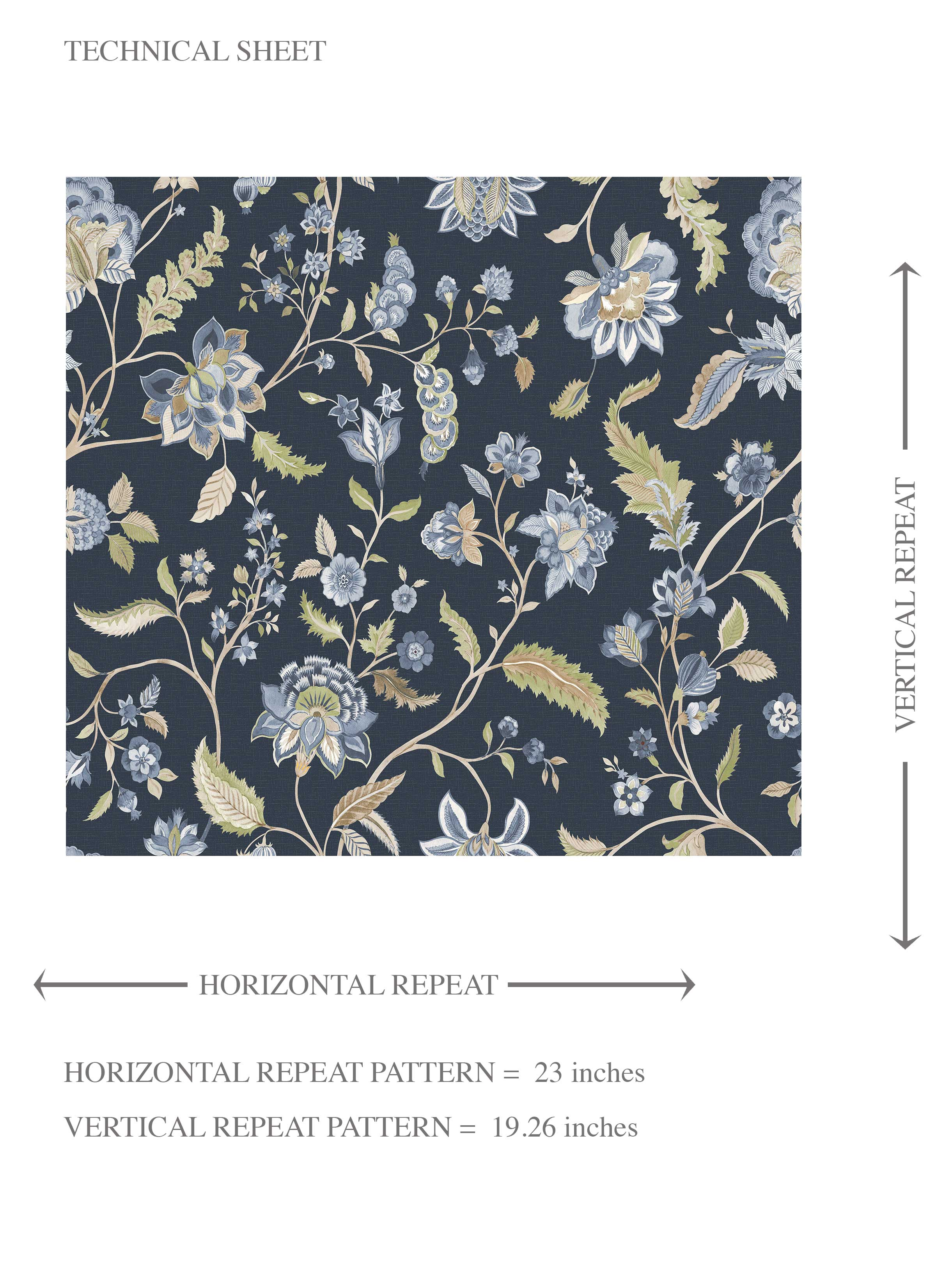 Floral/ Botanical Patterned Kids Room Wallpaper Sample (Midnight Blue/ Pale Blue/ Green)