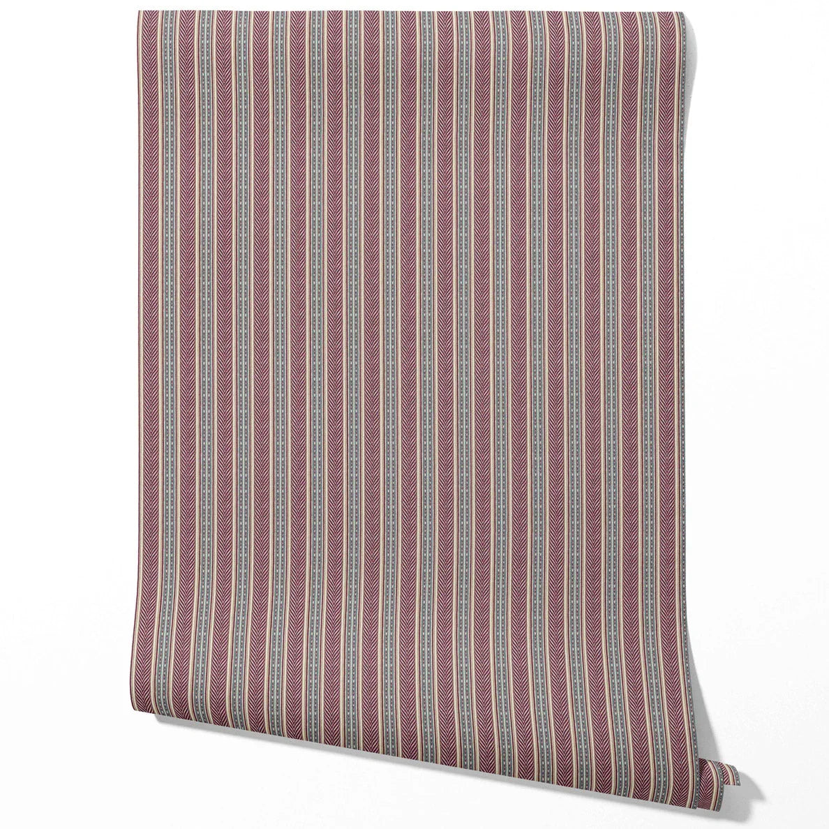 Geometric Striped Traditional Wallpaper (Mauve/ Pink/ Sage Gray)