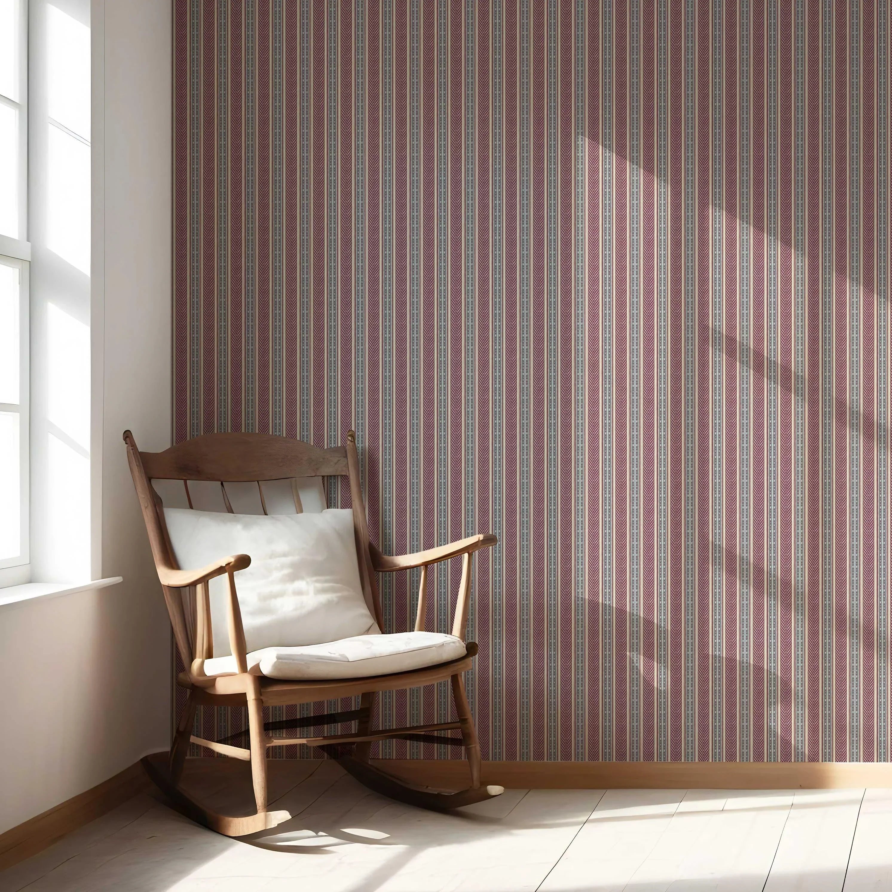 Geometric Striped Shower Toilet Wallpaper (Mauve/ Pink/ Sage Gray)