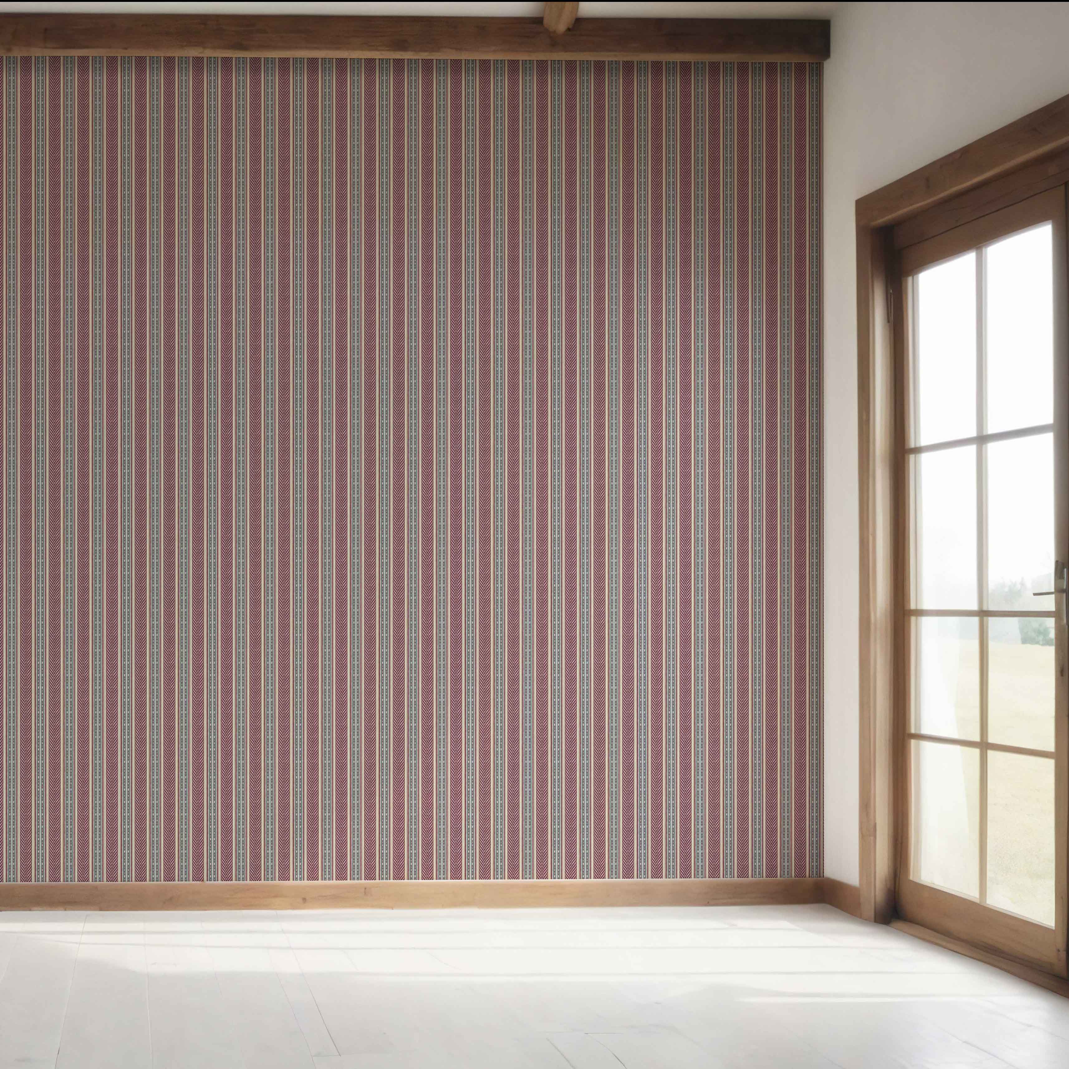 Geometric Striped Bedroom Wallpaper (Mauve/ Pink/ Sage Gray)
