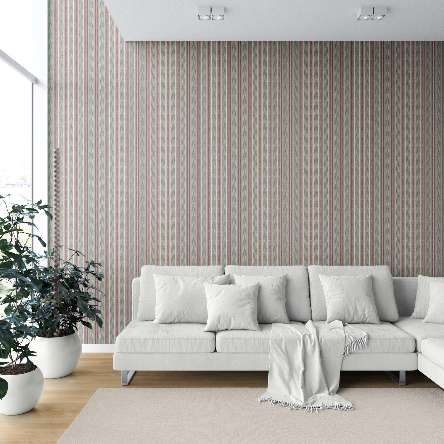 Geometric Striped Kitchen Wallpaper Sample (Deep Pink/ Green)