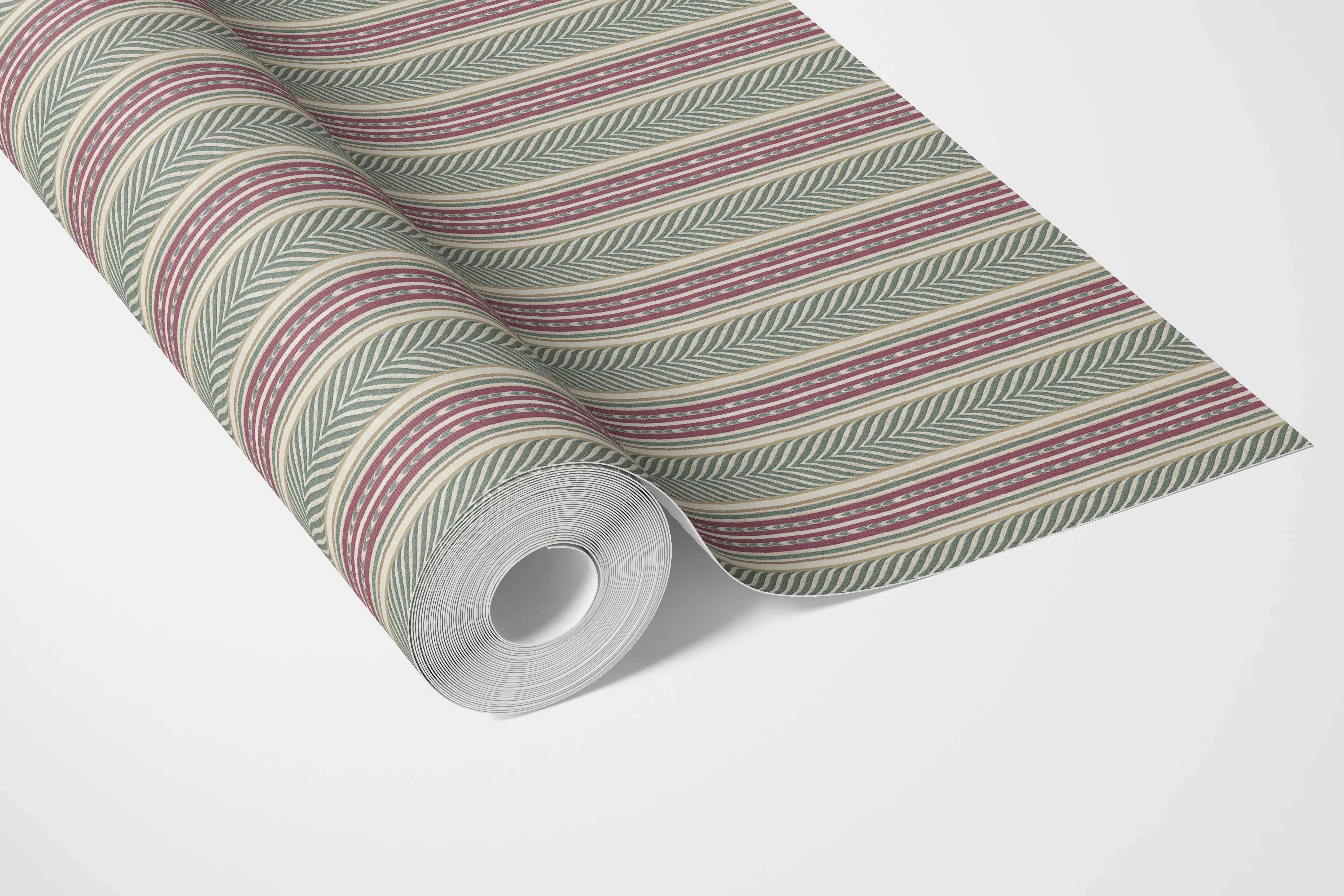 Geometric Striped Bathroom Wallpaper Sample (Deep Pink/ Green)
