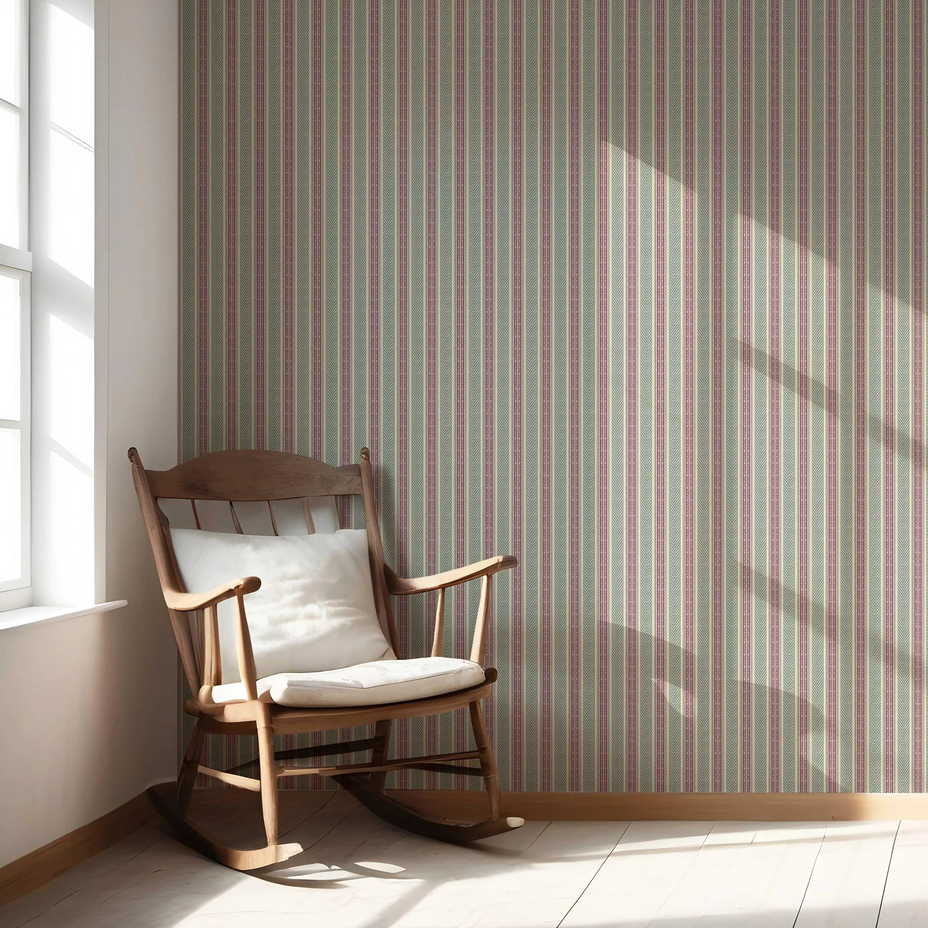 Geometric Striped Shower Toilet Wallpaper Sample (Deep Pink/ Green)