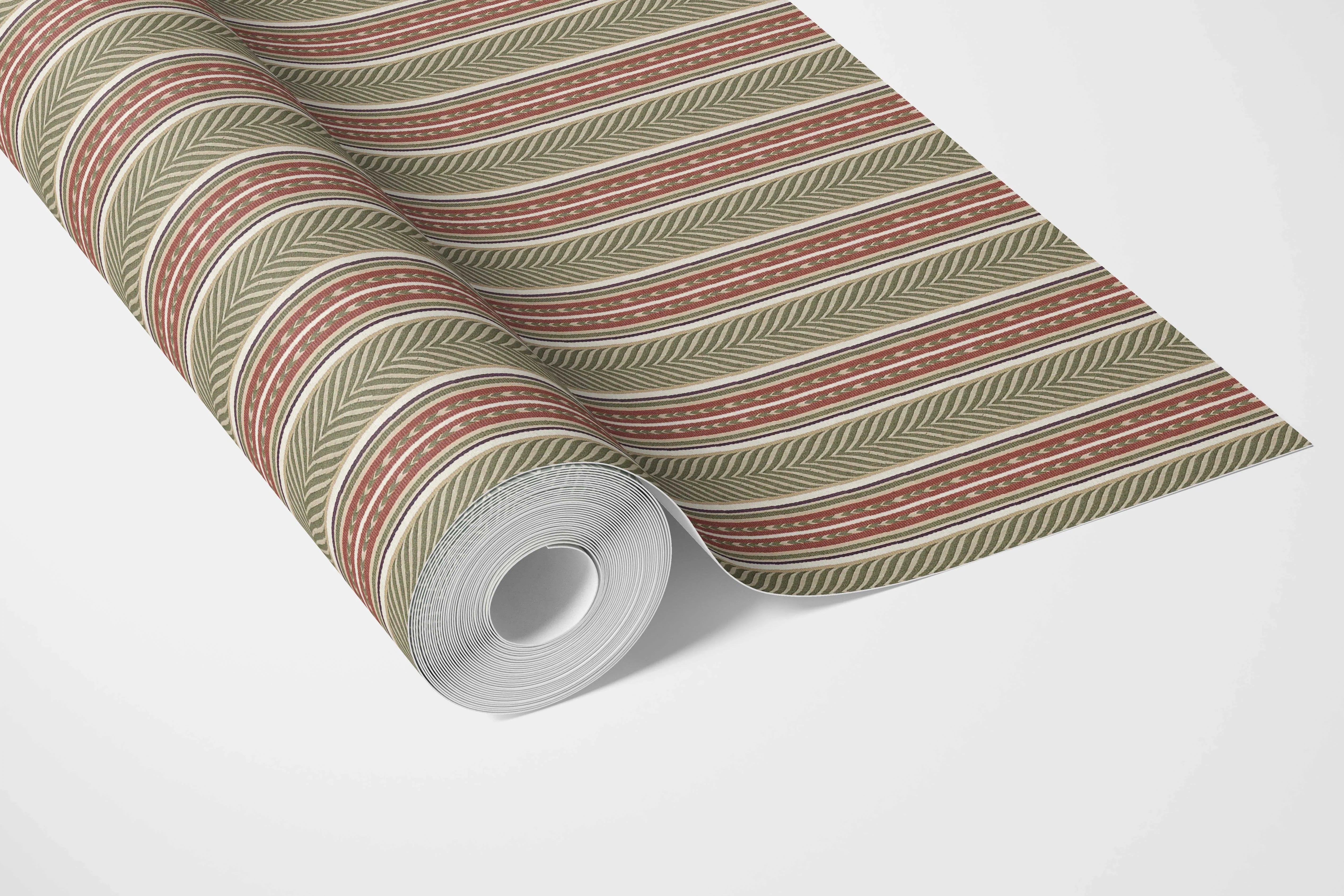 Geometric Striped Bathroom Wallpaper (Red/ Green)
