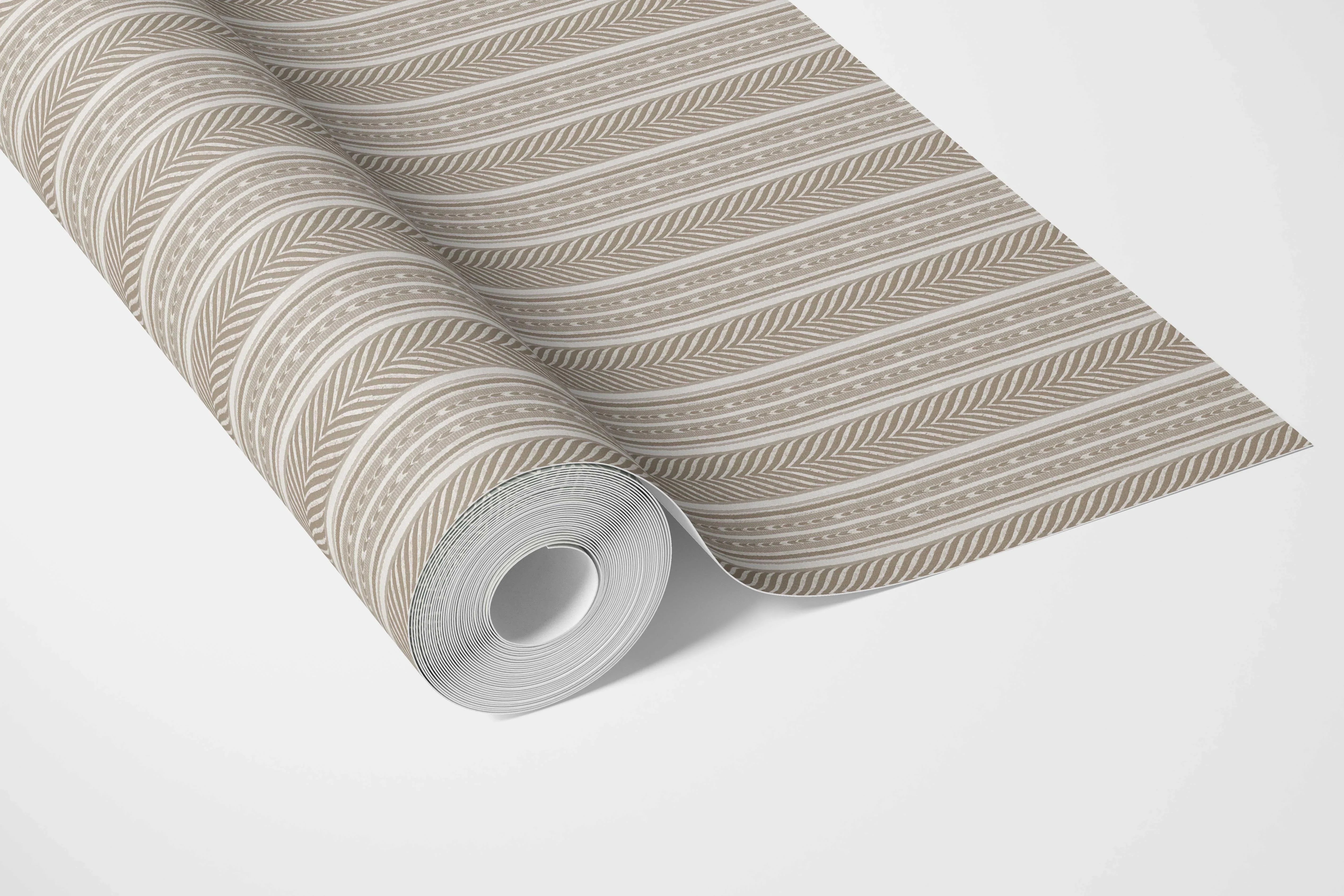 Neutral Geometric Striped Bathroom Wallpaper Sample (Beige/ Brown/ Taupe)