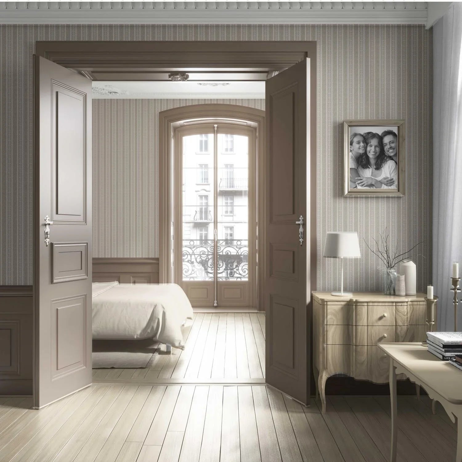 Neutral Geometric Striped Nursery Wallpaper Sample (Beige/ Brown/ Taupe)