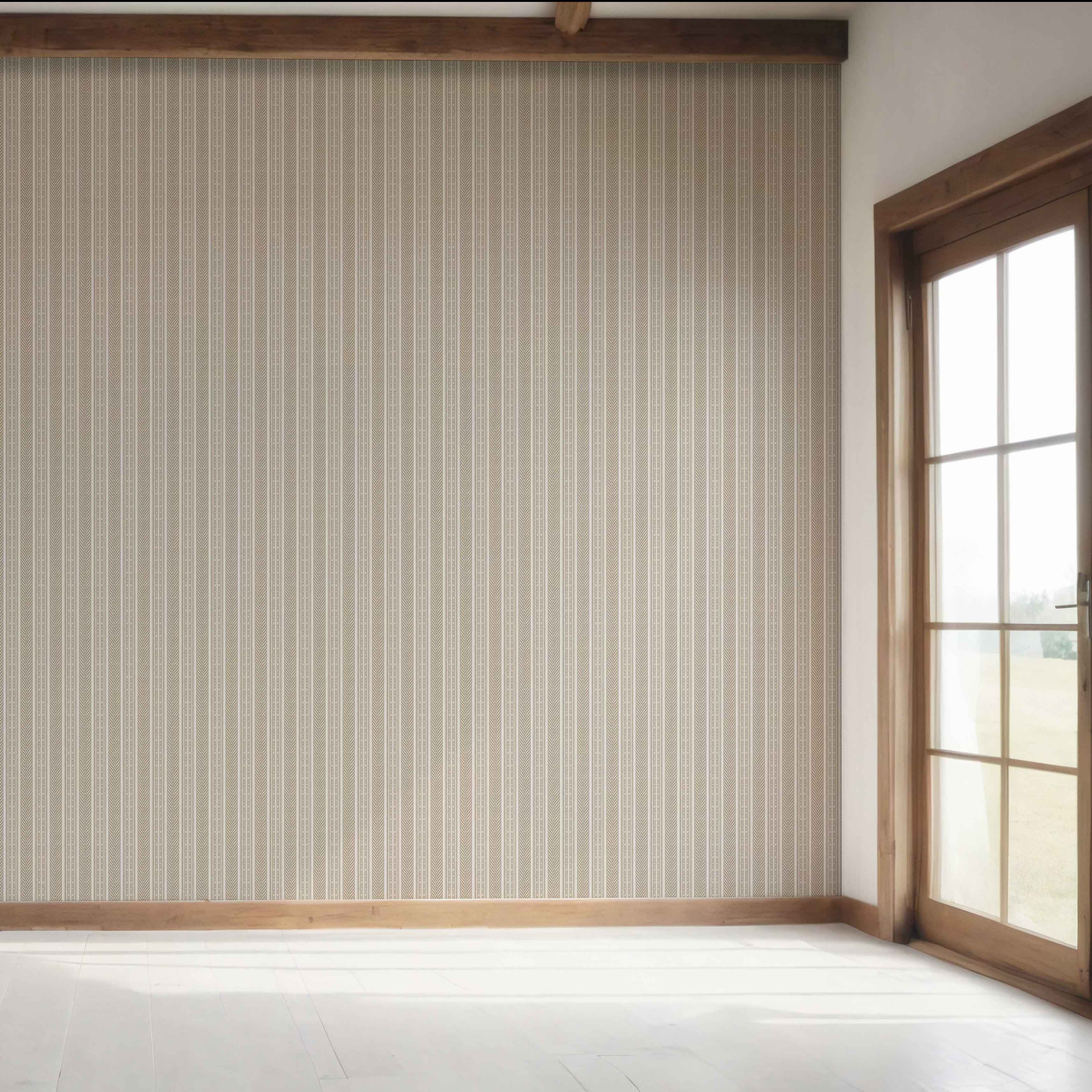Neutral Geometric Striped Bedroom Wallpaper Sample (Beige/ Brown/ Taupe)