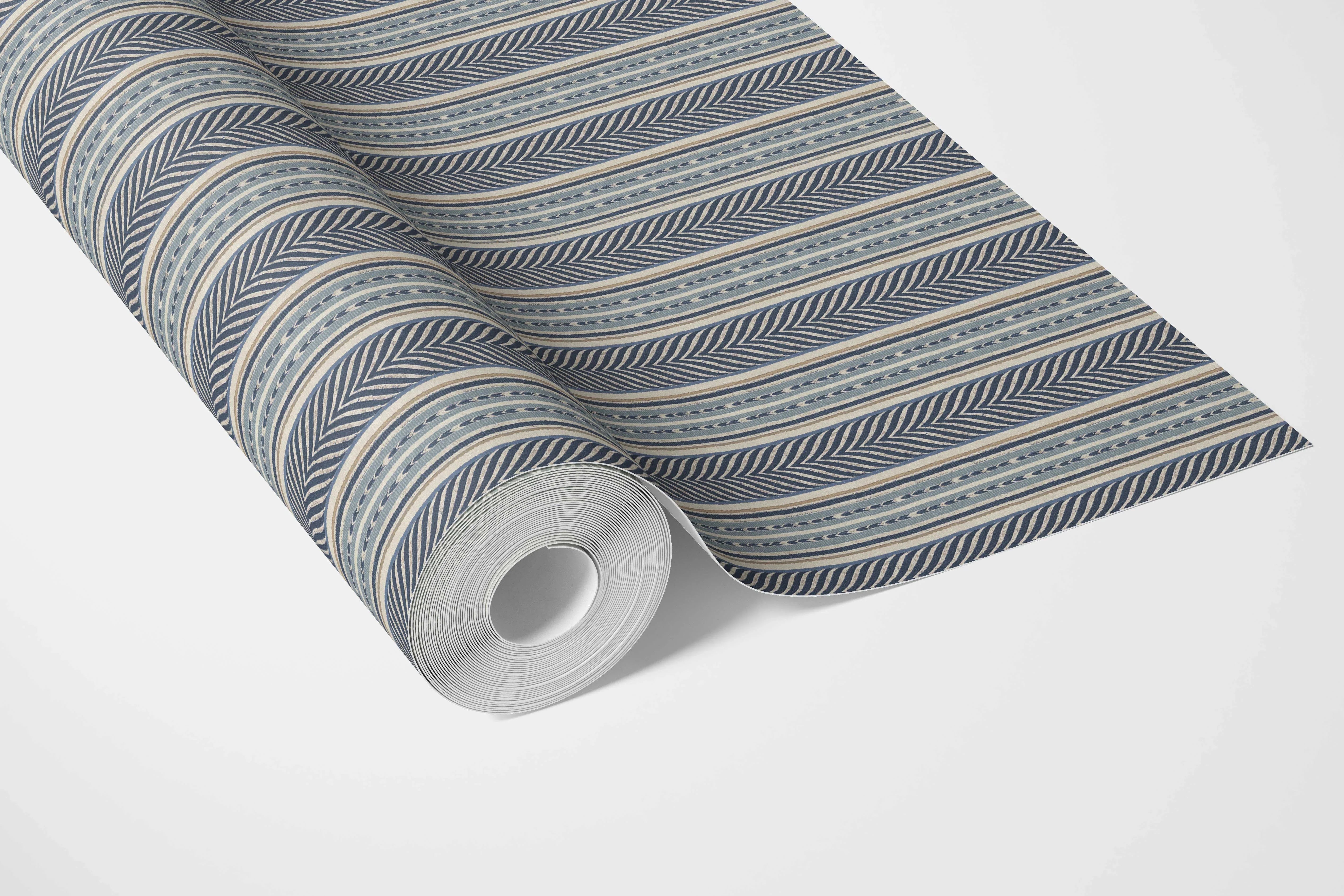 Geometric Striped Bathroom Wallpaper (Navy Blue/ Steel Gray)