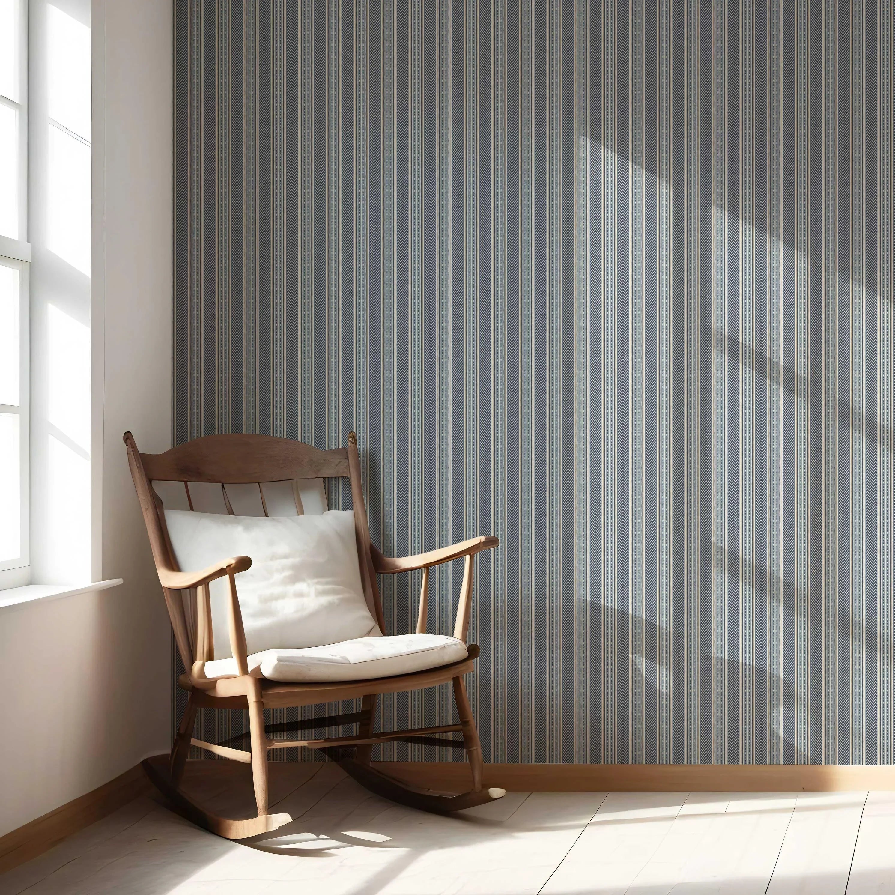 Geometric Striped Shower Toilet Wallpaper Sample (Navy Blue/ Steel Gray)