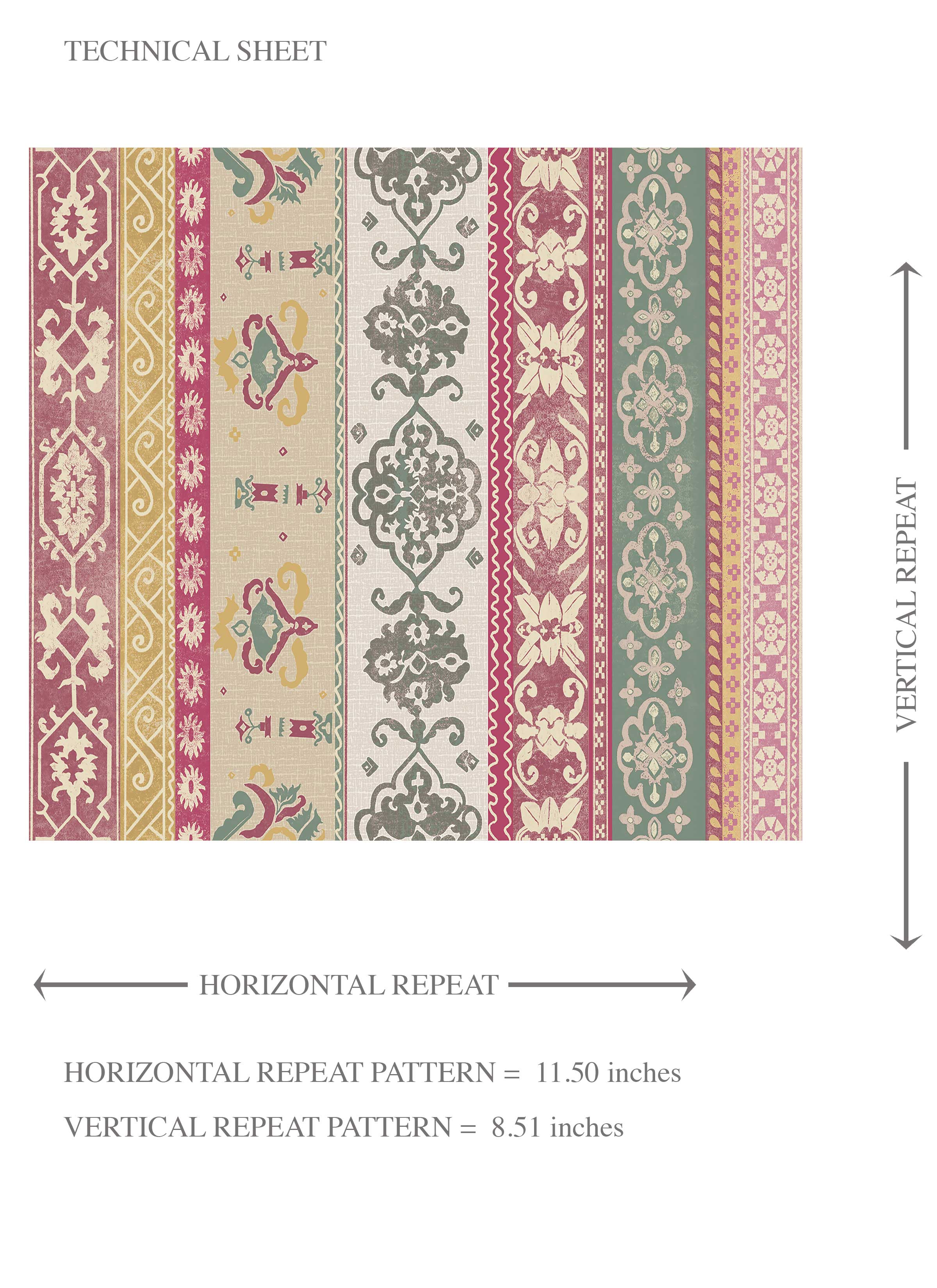 Vintage Bohemian Striped Kids Room Wallpaper (Pink/ Red/ Green/ Yellow)