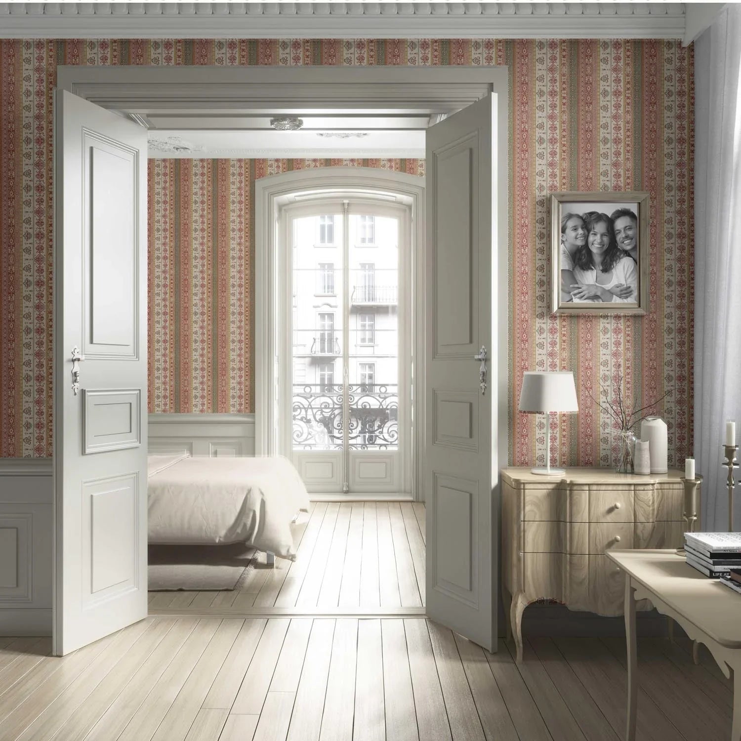 Vintage Bohemian Striped Living Room Wallpaper (Red/ Orange/ Green/ Yellow/ Brown)