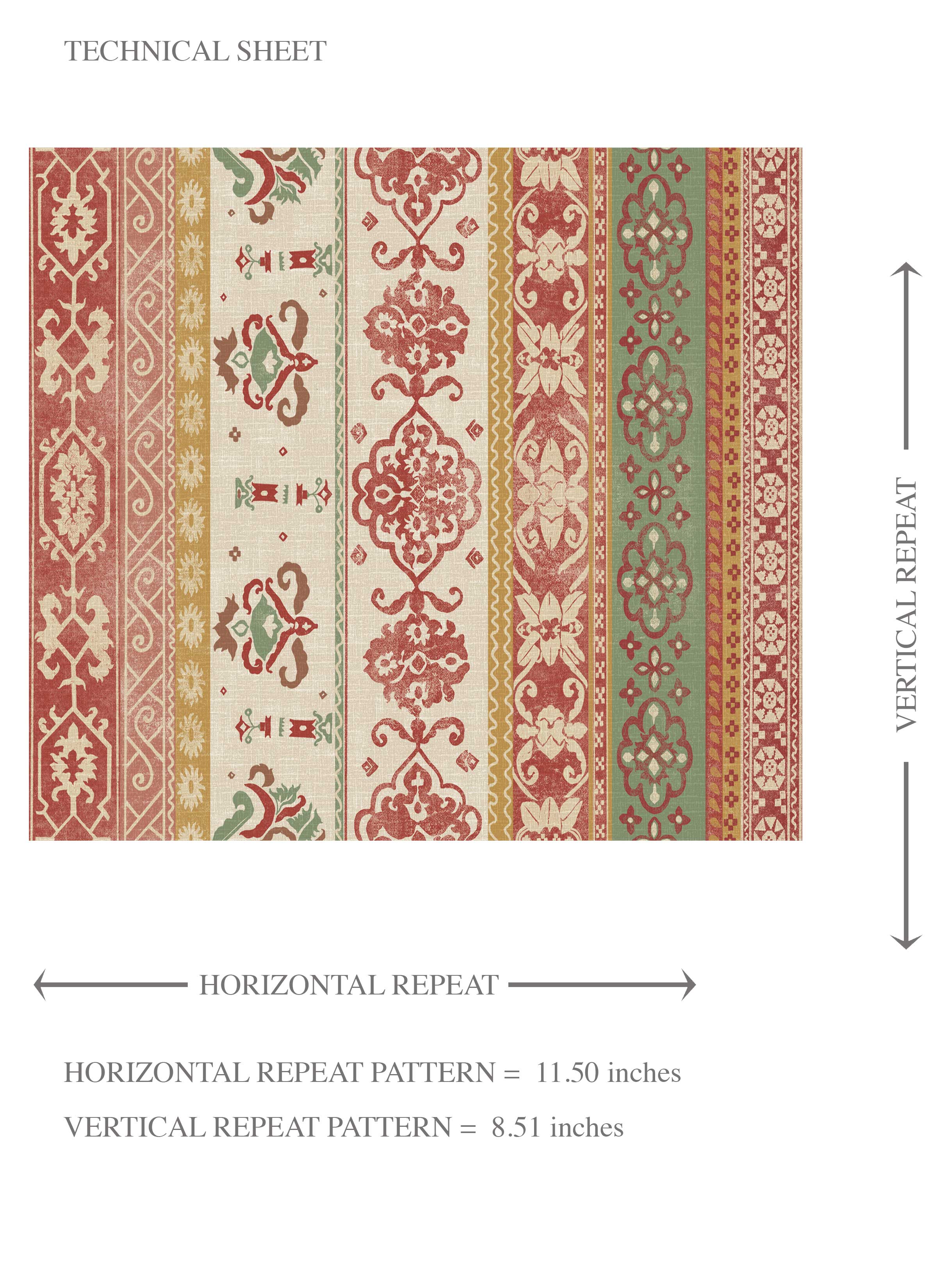 Vintage Bohemian Striped Kids Room Wallpaper (Red/ Orange/ Green/ Yellow/ Brown)