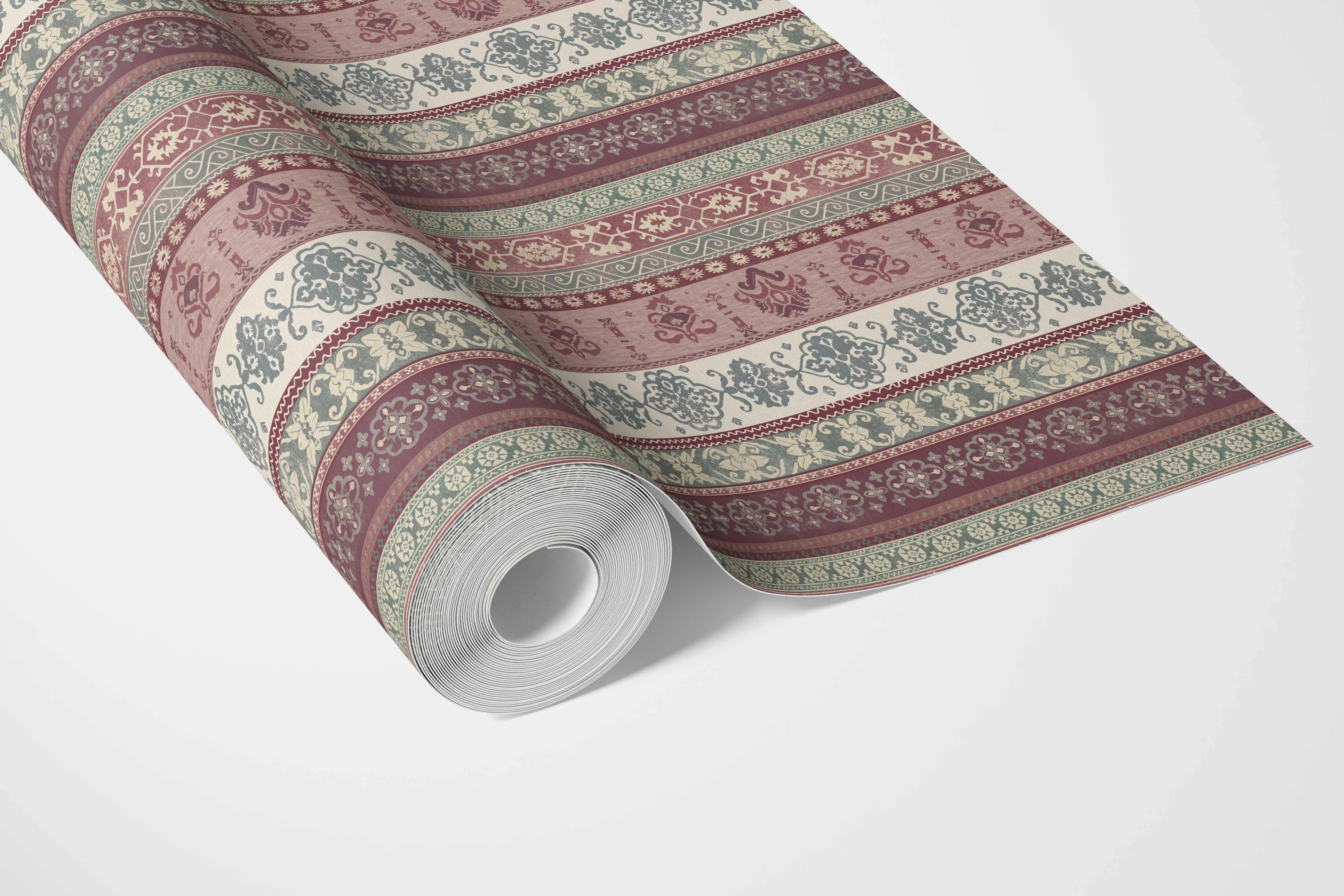 Vintage Bohemian Striped Bathroom Wallpaper (Purple/ Pink/ Mauve/ Sage Green)
