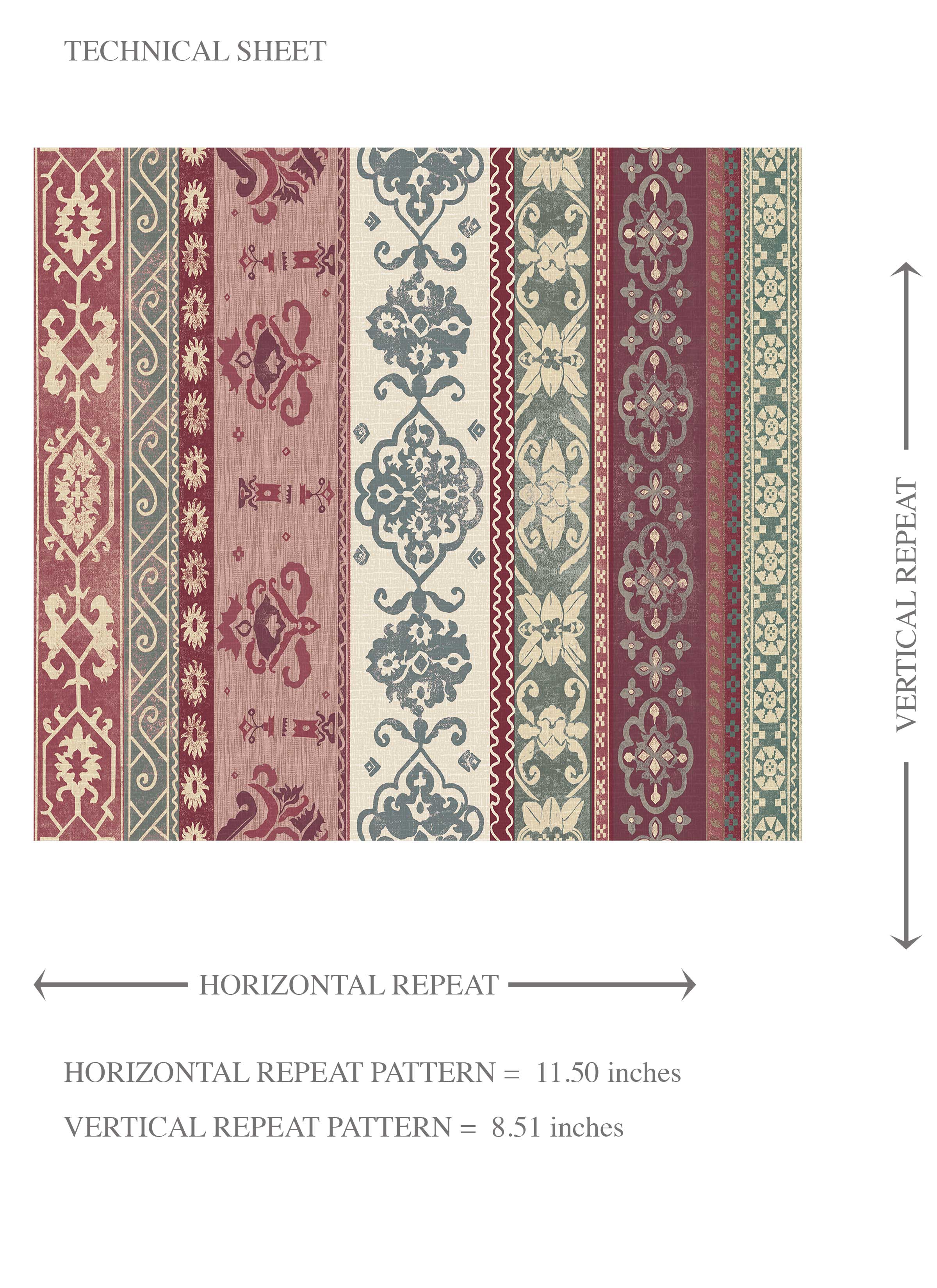 Vintage Bohemian Striped Kids Room Wallpaper (Purple/ Pink/ Mauve/ Sage Green)
