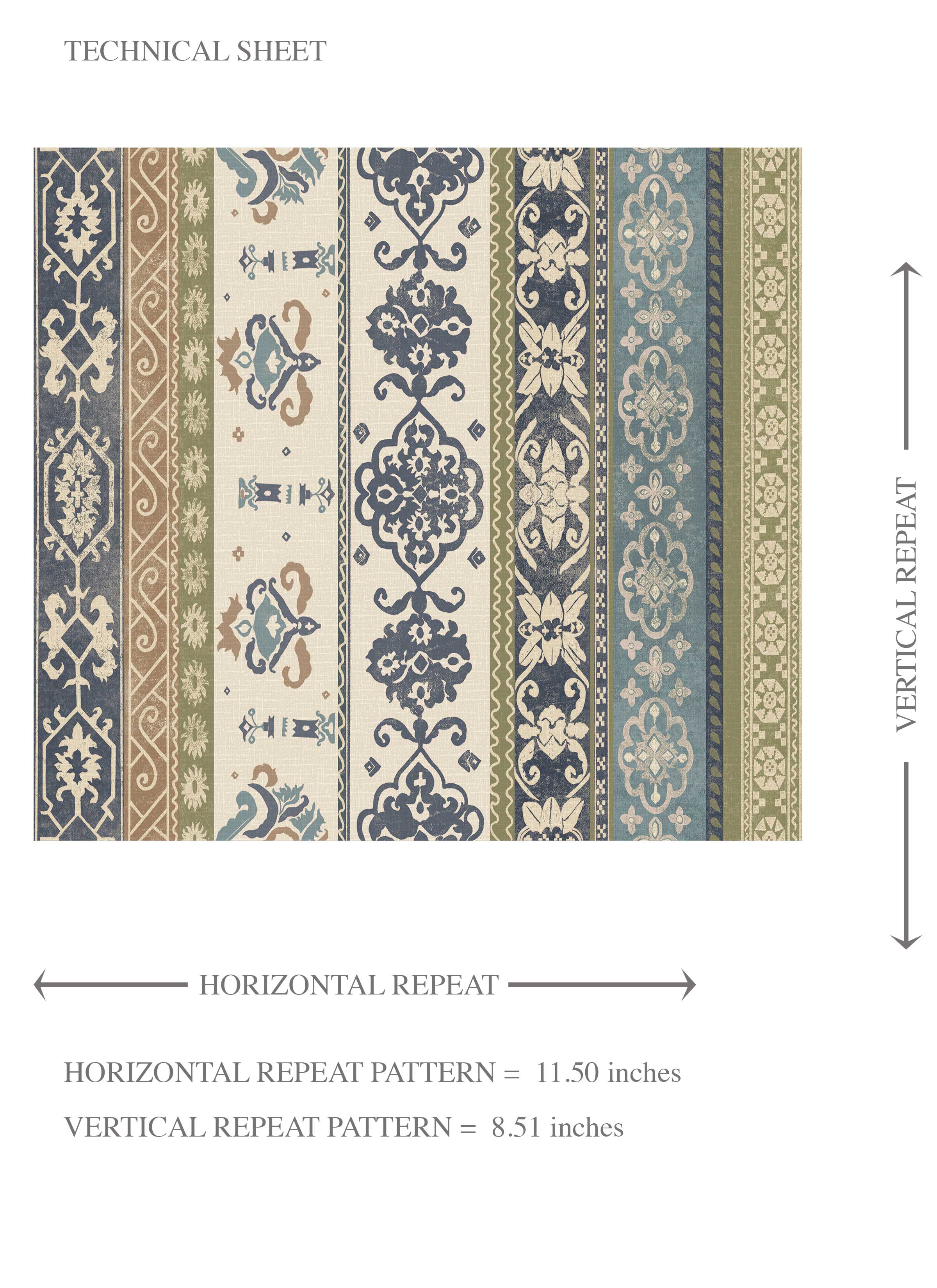 Vintage Bohemian Striped Kids Room Wallpaper (Navy Blue/ Olive Green/ Gray/ Brown)