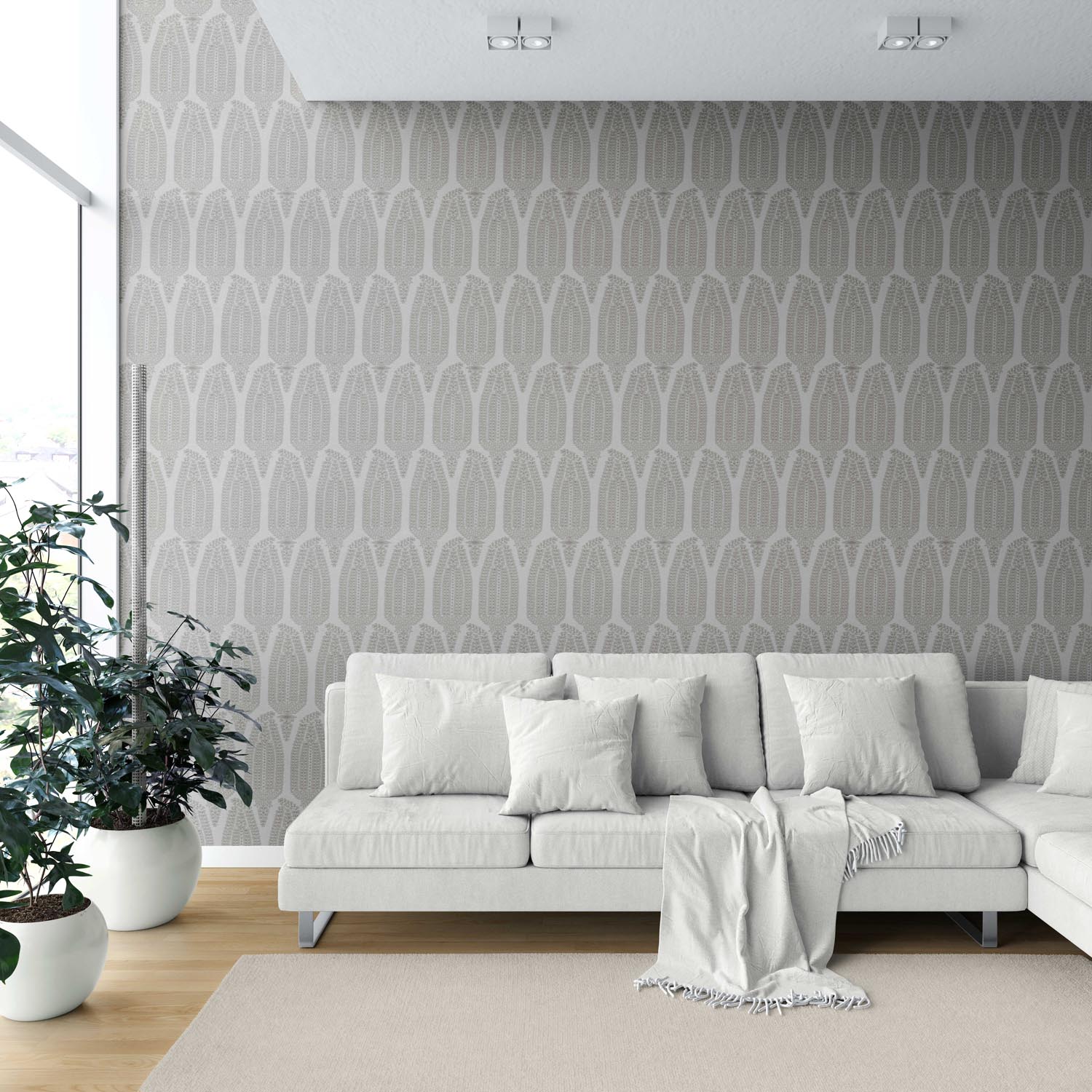 Neutral Paisley Floral Shower Toilet Wallpaper Sample (Dove Gray/ Pale Silver)