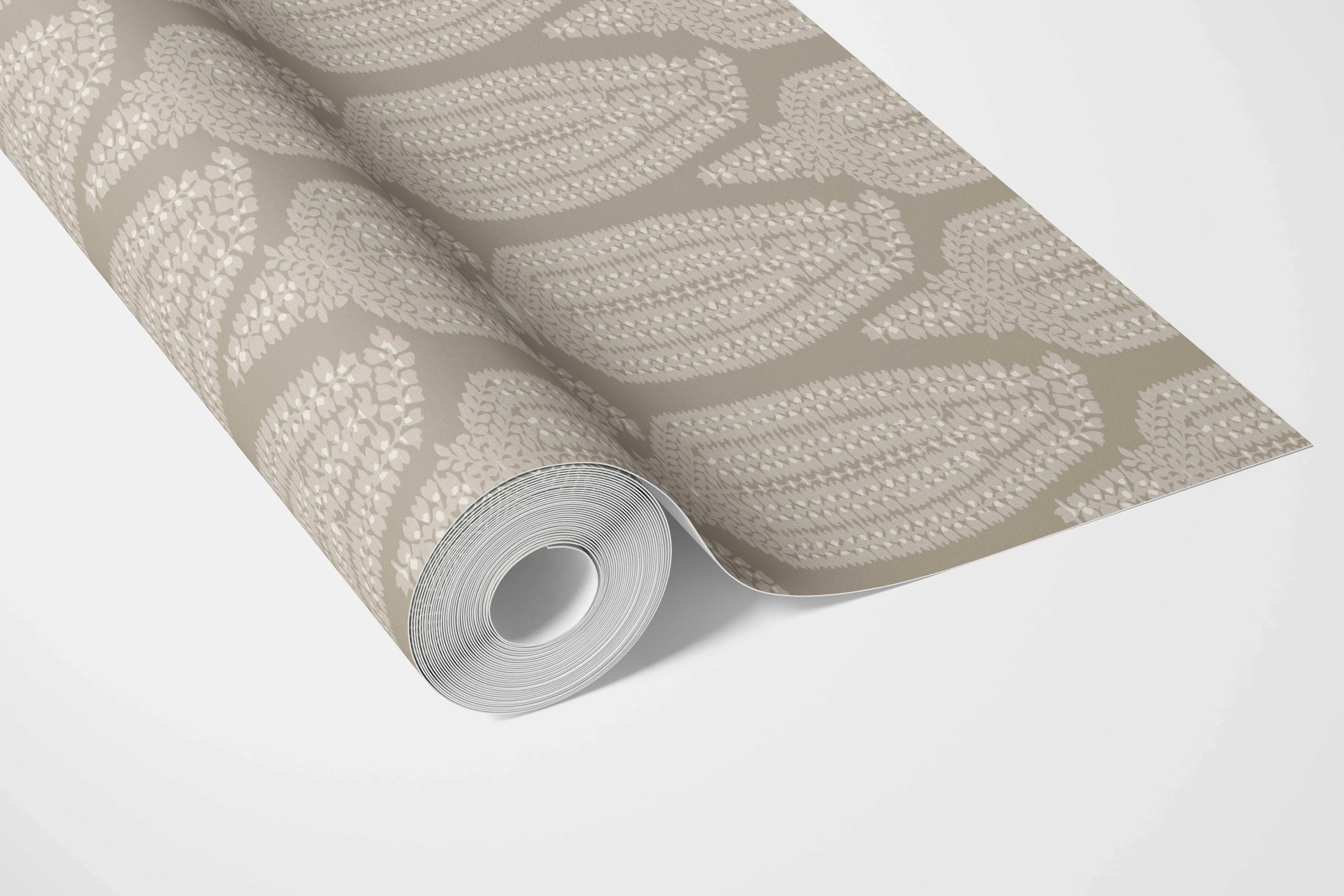Neutral Paisley Floral Bathroom Wallpaper Sample (Beige/ Taupe/ Warm Gray)