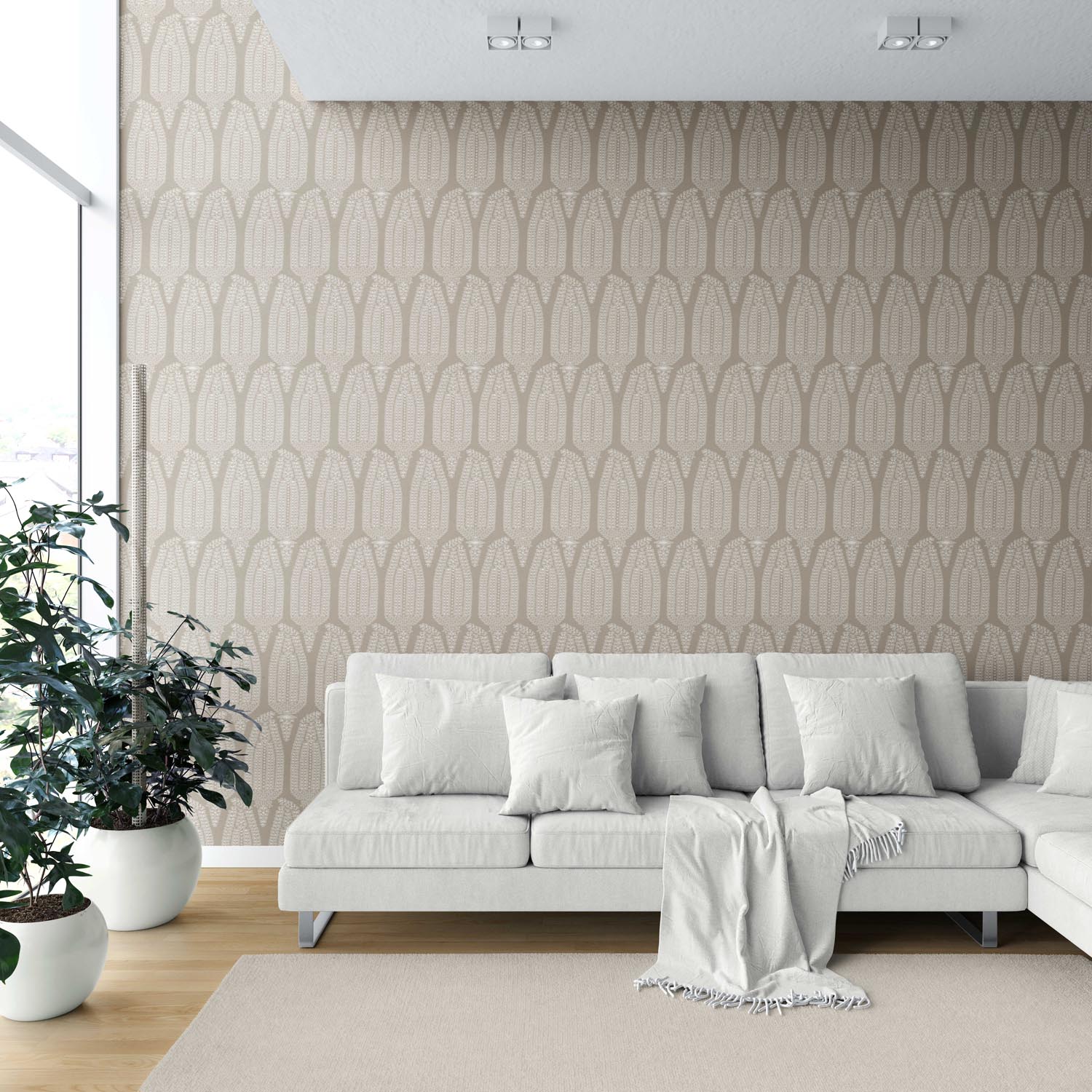 Neutral Paisley Floral Shower Toilet Wallpaper Sample (Beige/ Taupe/ Warm Gray)
