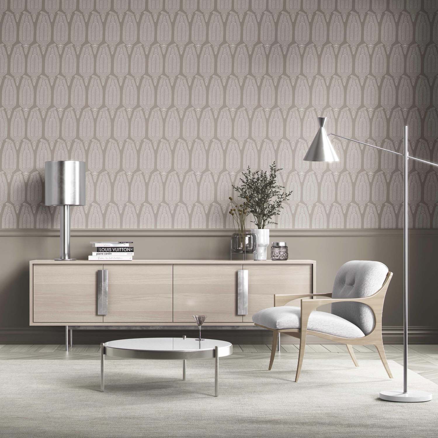 Neutral Paisley Floral Traditional Wallpaper (Taupe Gray/ Greige)