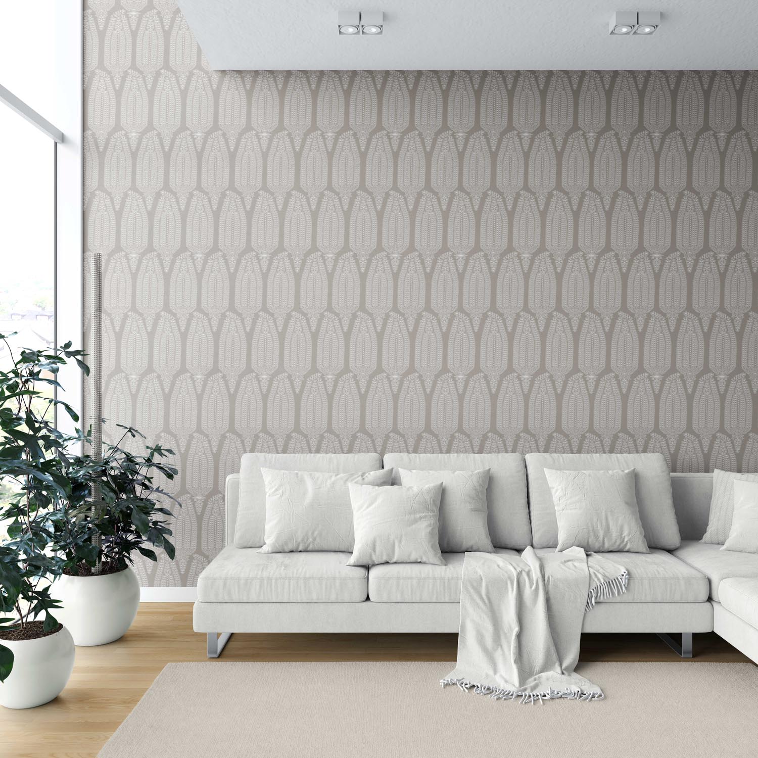 Neutral Paisley Floral Shower Toilet Wallpaper Sample (Taupe Gray/ Greige)