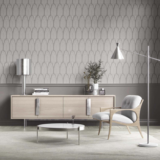 Neutral Paisley Floral Traditional Wallpaper Sample (Gray/ White)