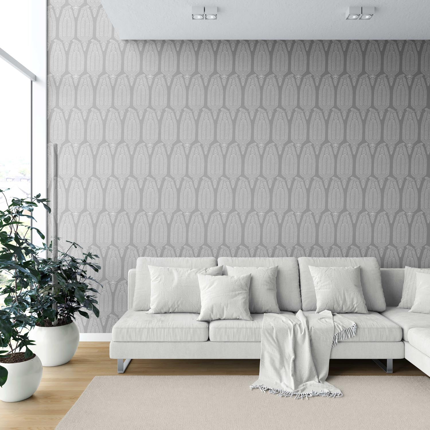 Neutral Paisley Floral Shower Toilet Wallpaper Sample (Gray/ White)