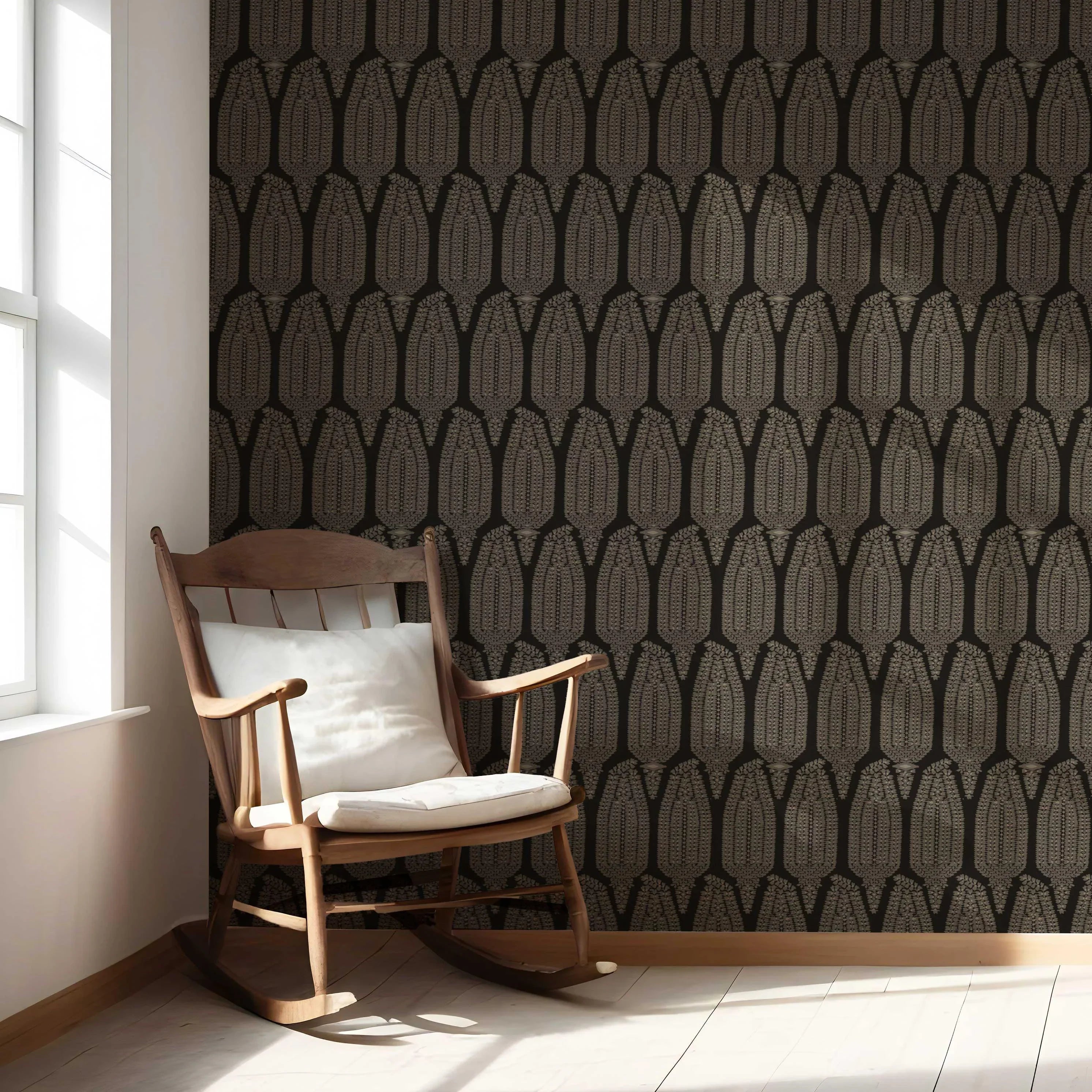 Neutral Paisley Floral Nursery Wallpaper (Black/ Beige)