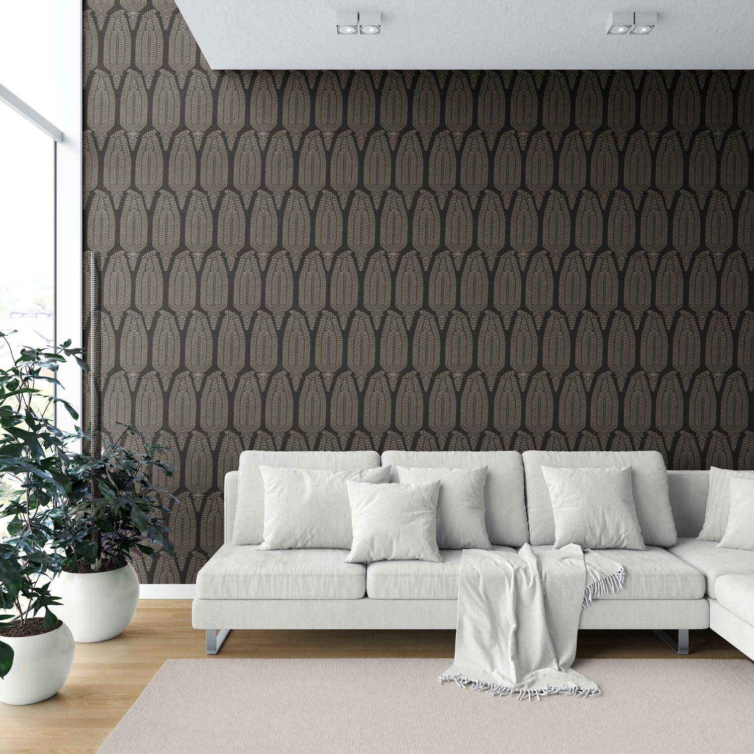 Neutral Paisley Floral Shower Toilet Wallpaper (Black/ Beige)