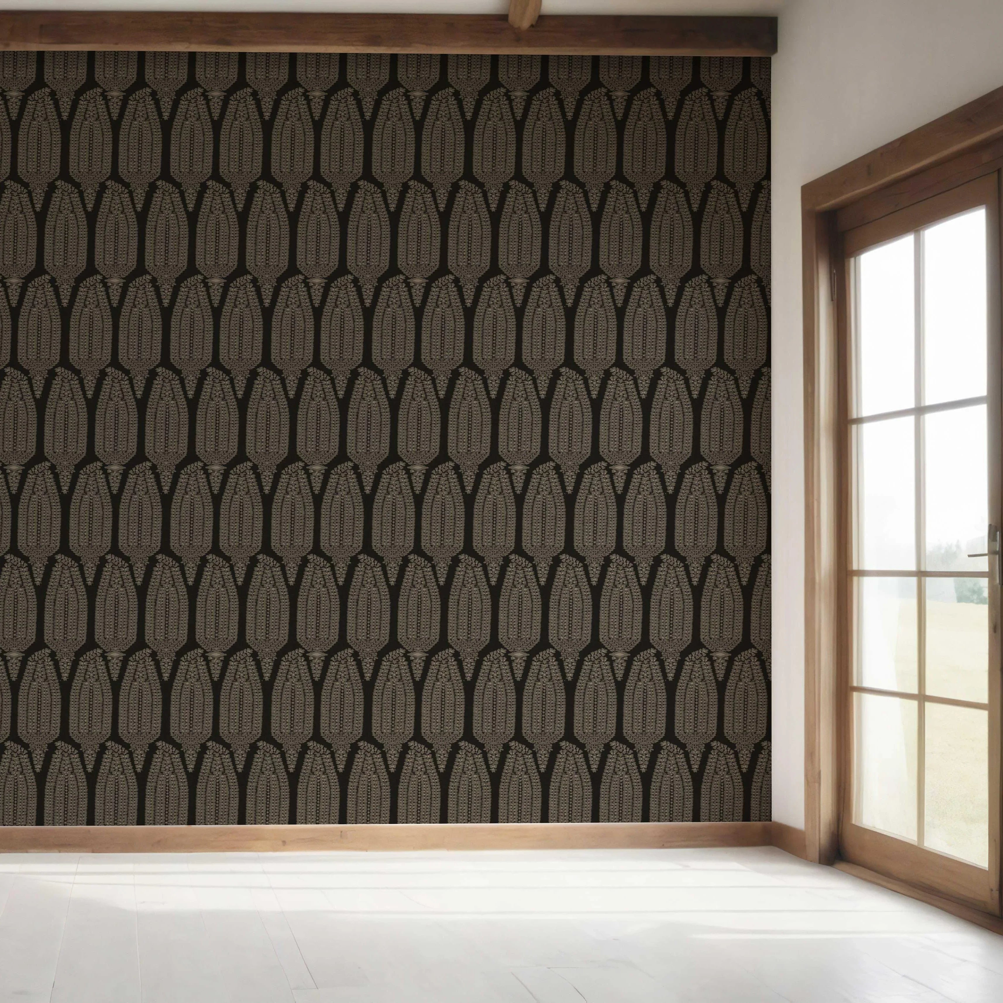 Neutral Paisley Floral Bedroom Wallpaper (Black/ Beige)