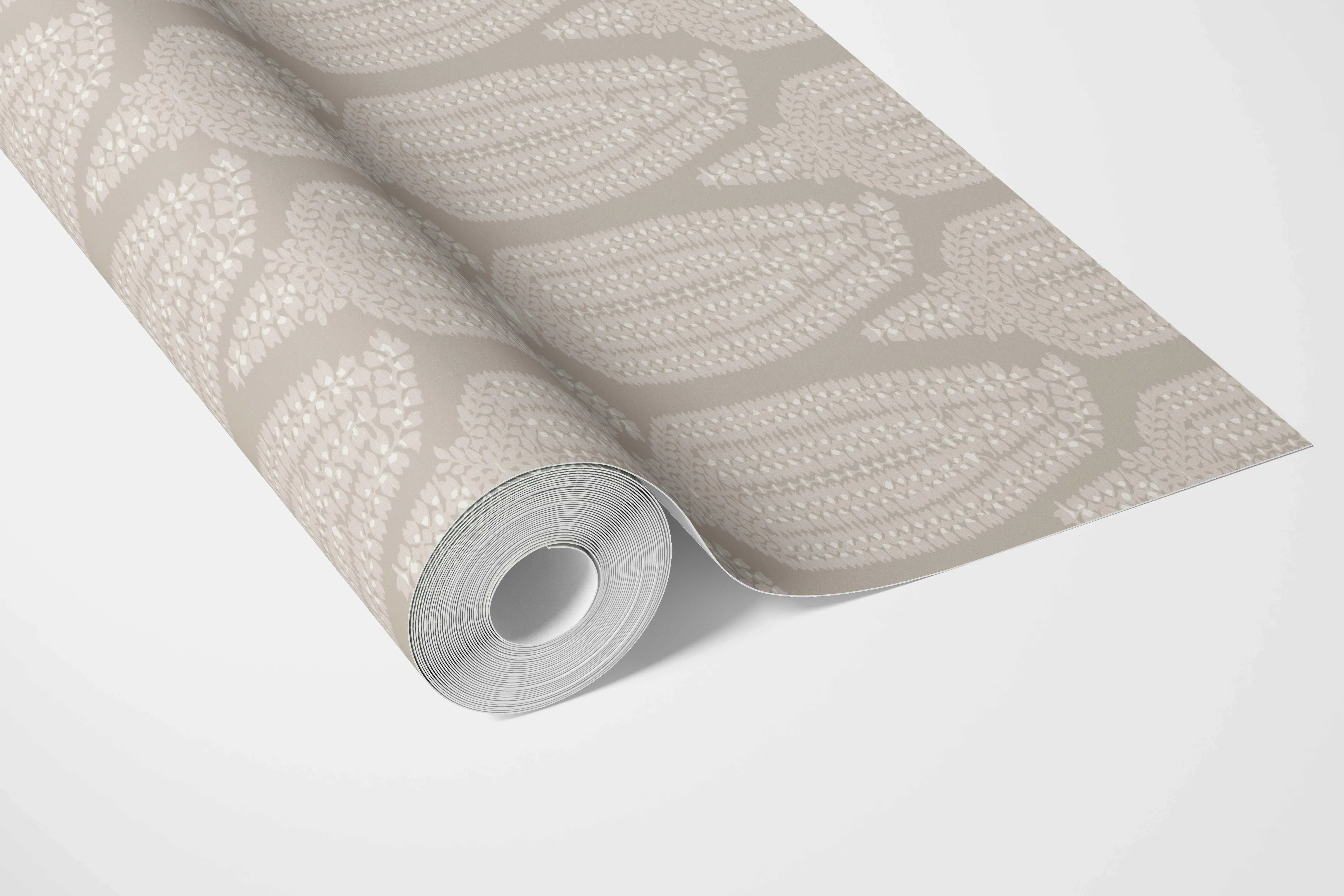 Neutral Paisley Floral Bathroom Wallpaper Sample (Light Beige/ Cream/ Taupe)