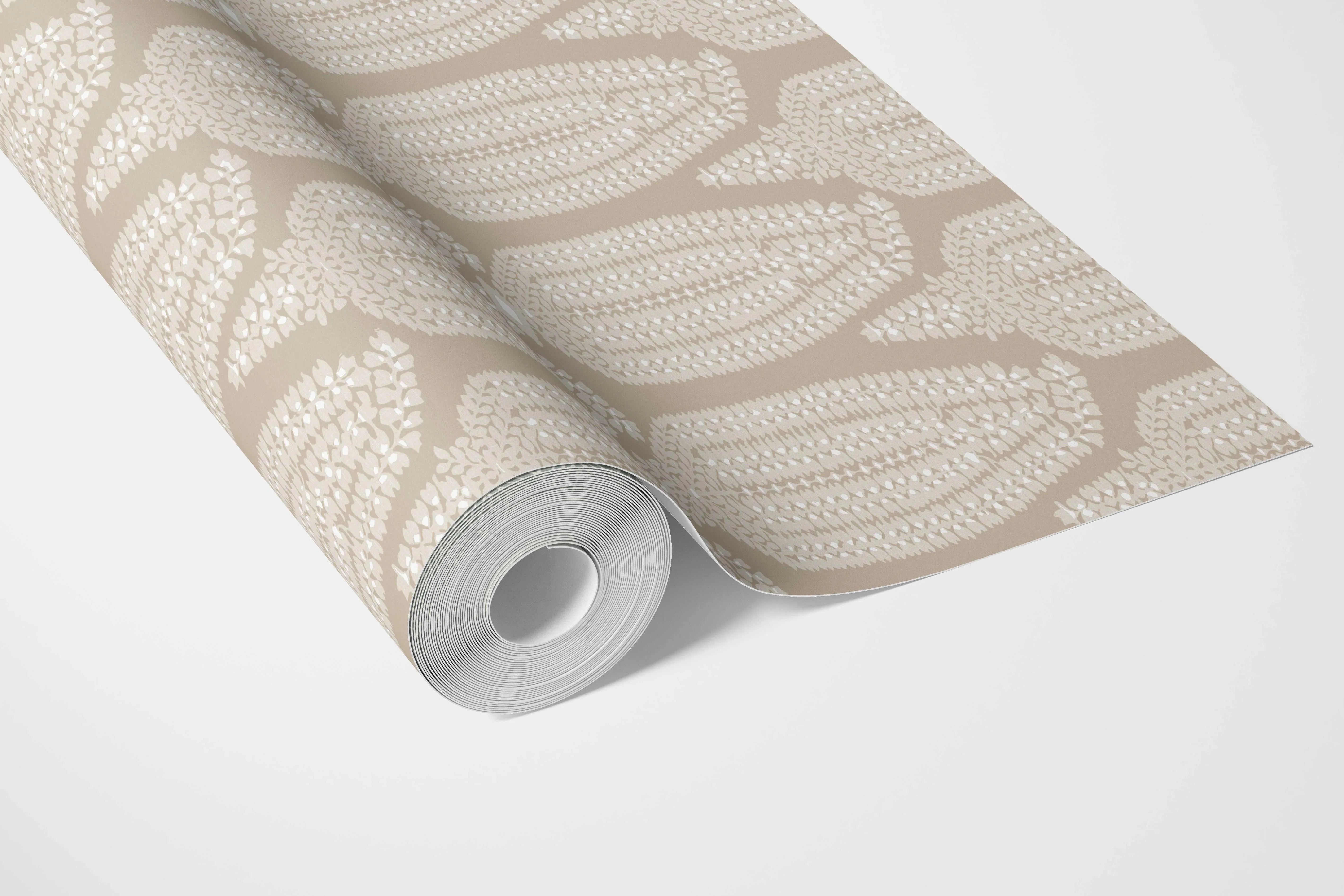 Neutral Paisley Floral Bathroom Wallpaper Sample (Light Brown/ Beige)