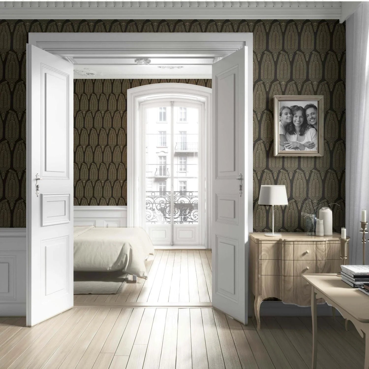 Paisley Floral Living Room Wallpaper (Brown/ Olive Green/ Gold)