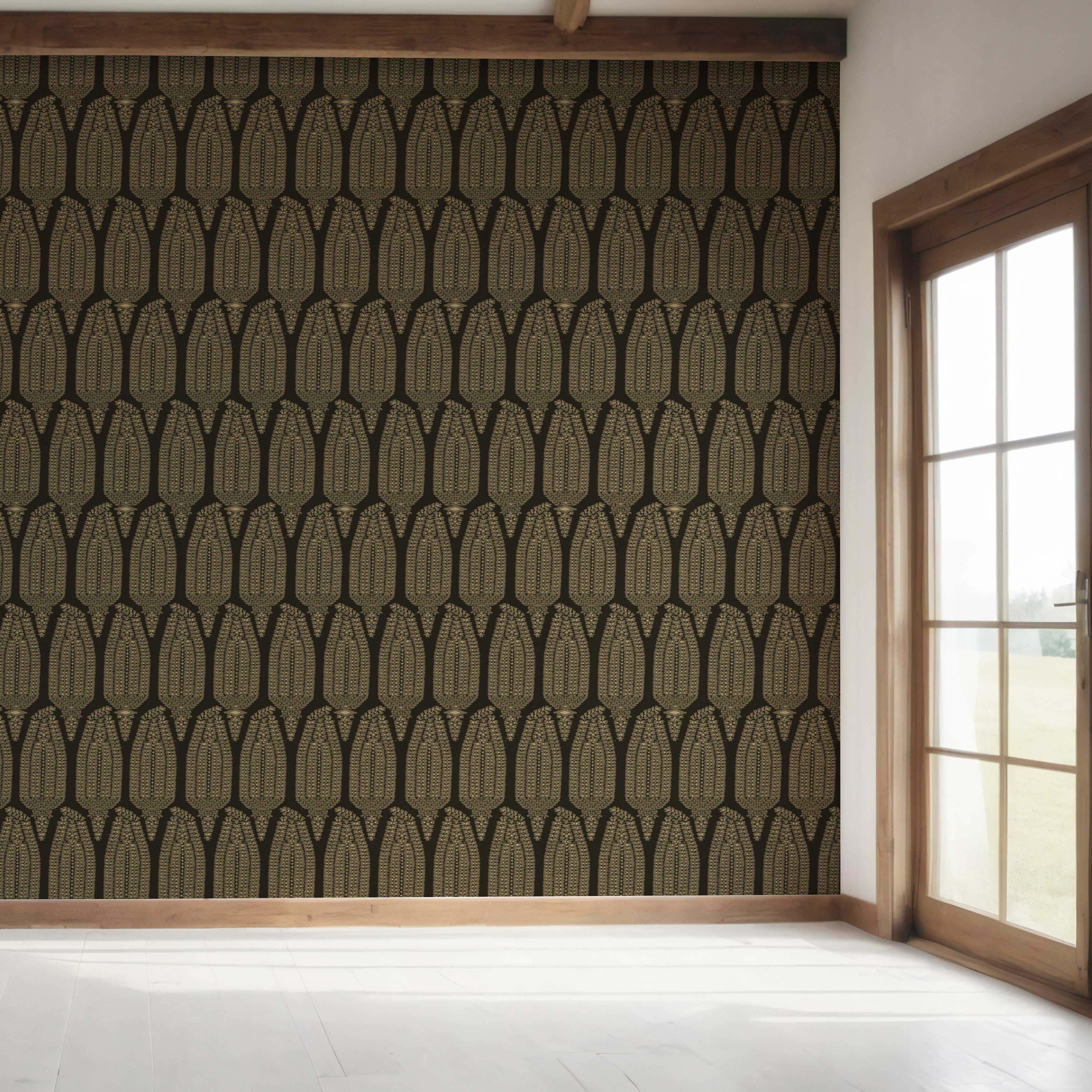 Paisley Floral Bedroom Wallpaper (Brown/ Olive Green/ Gold)