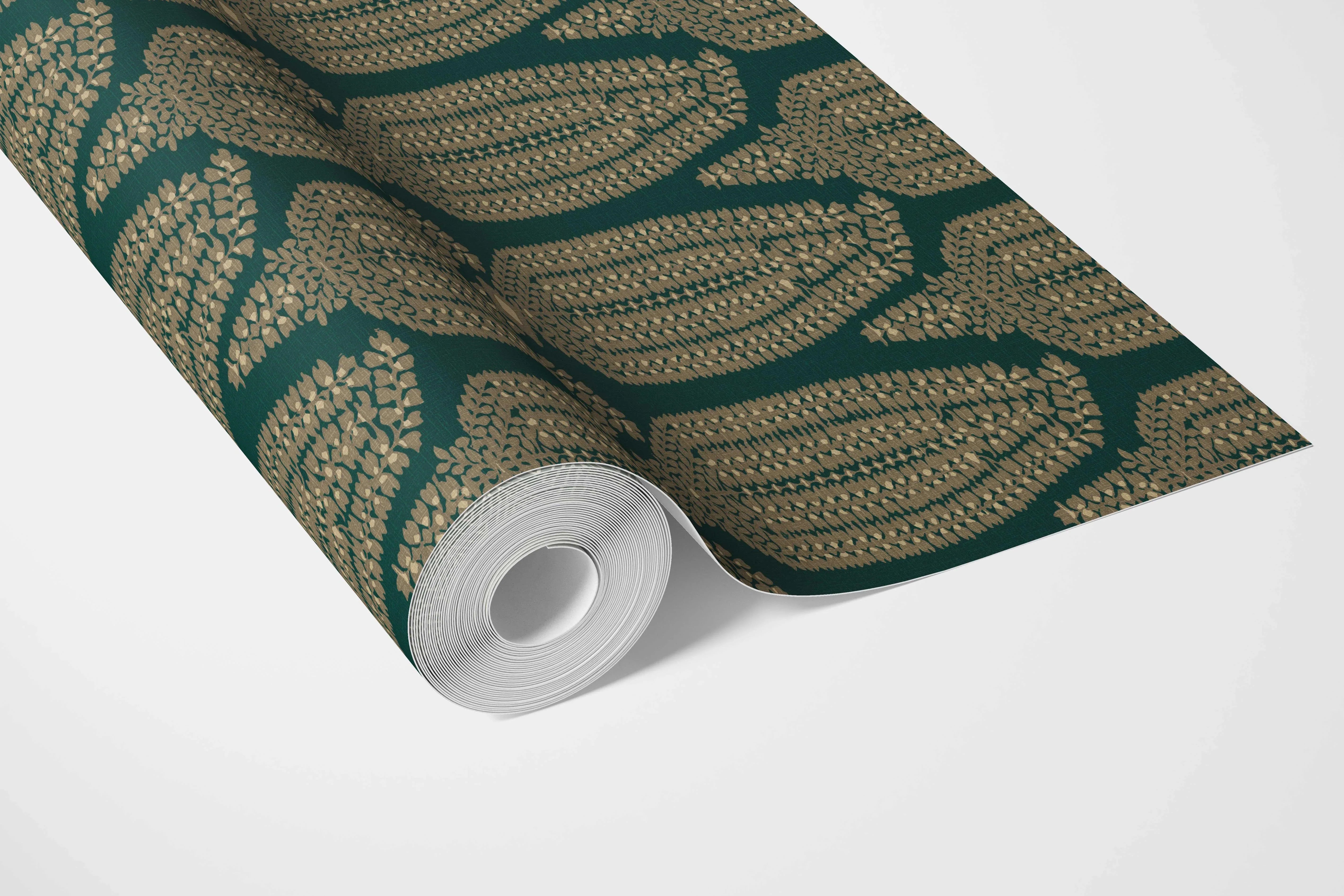 Paisley Floral Bathroom Wallpaper (Emerald Green/ Gold)