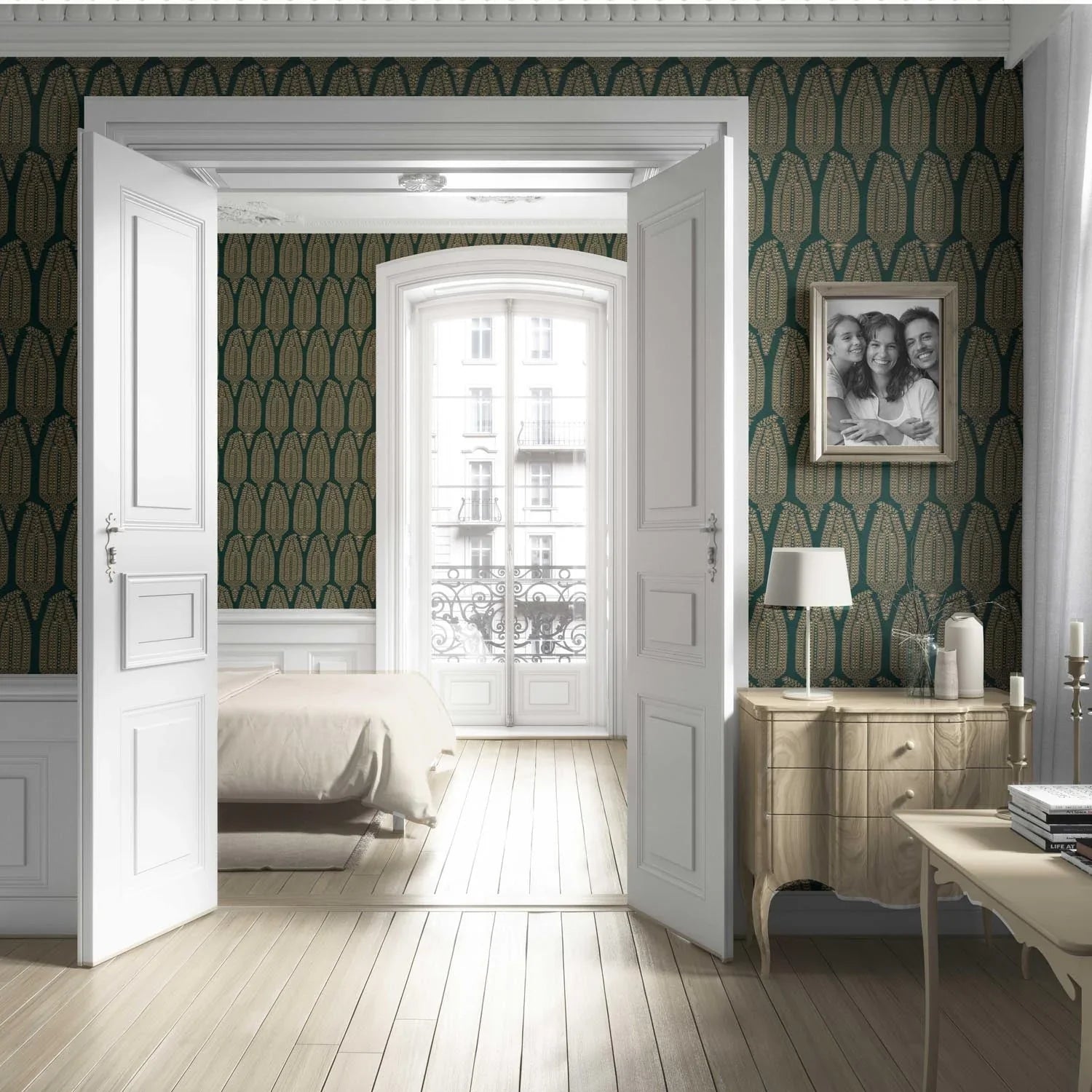 Paisley Floral Living Room Wallpaper Sample (Emerald Green/ Gold)