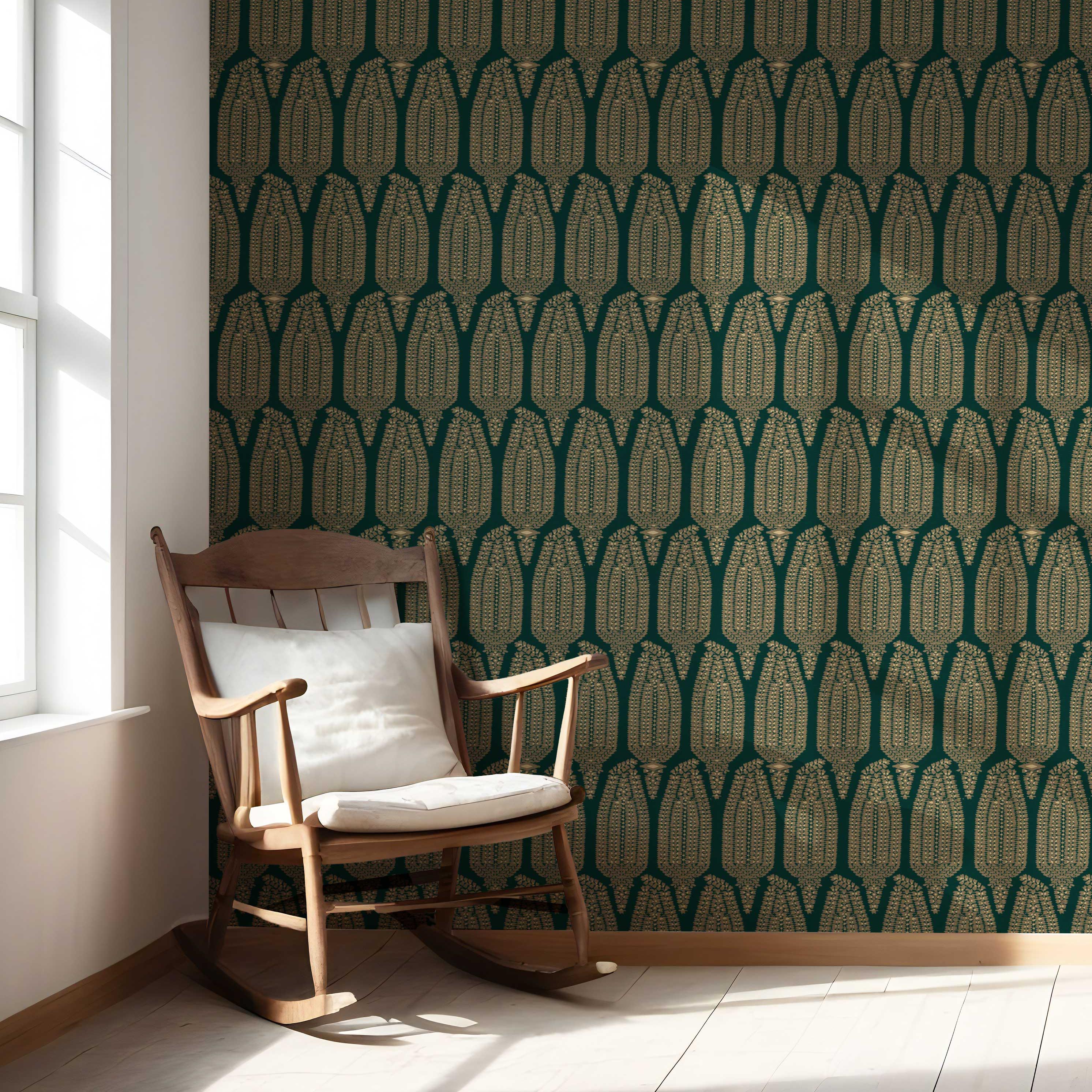 Paisley Floral Nursery Wallpaper (Emerald Green/ Gold)
