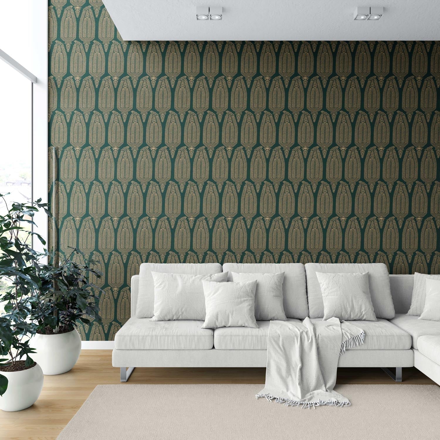 Paisley Floral Shower Toilet Wallpaper Sample (Emerald Green/ Gold)